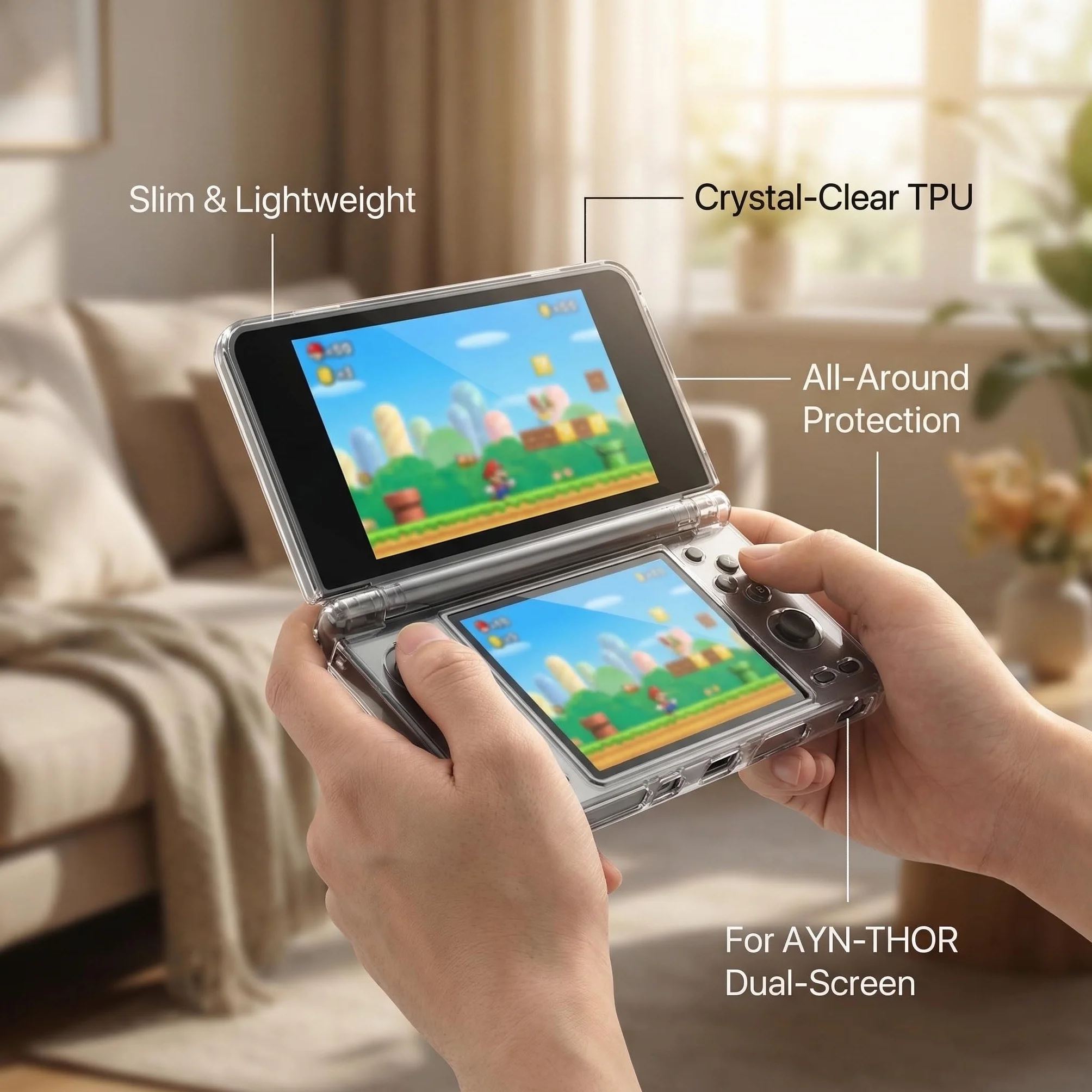 Coque de protection transparente en TPU pour AYN-THOR Dual Screen Flip Game Console