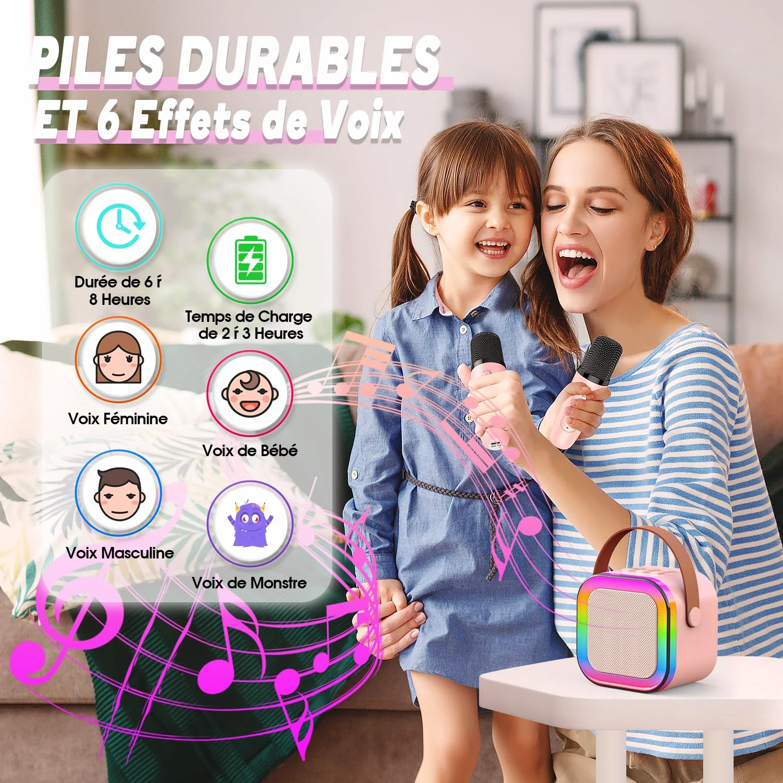 Micro Karaoke Enfant Sans Fil Bluetooth Jouet pour Chanter Anniversaire Fille 3-12 Ans