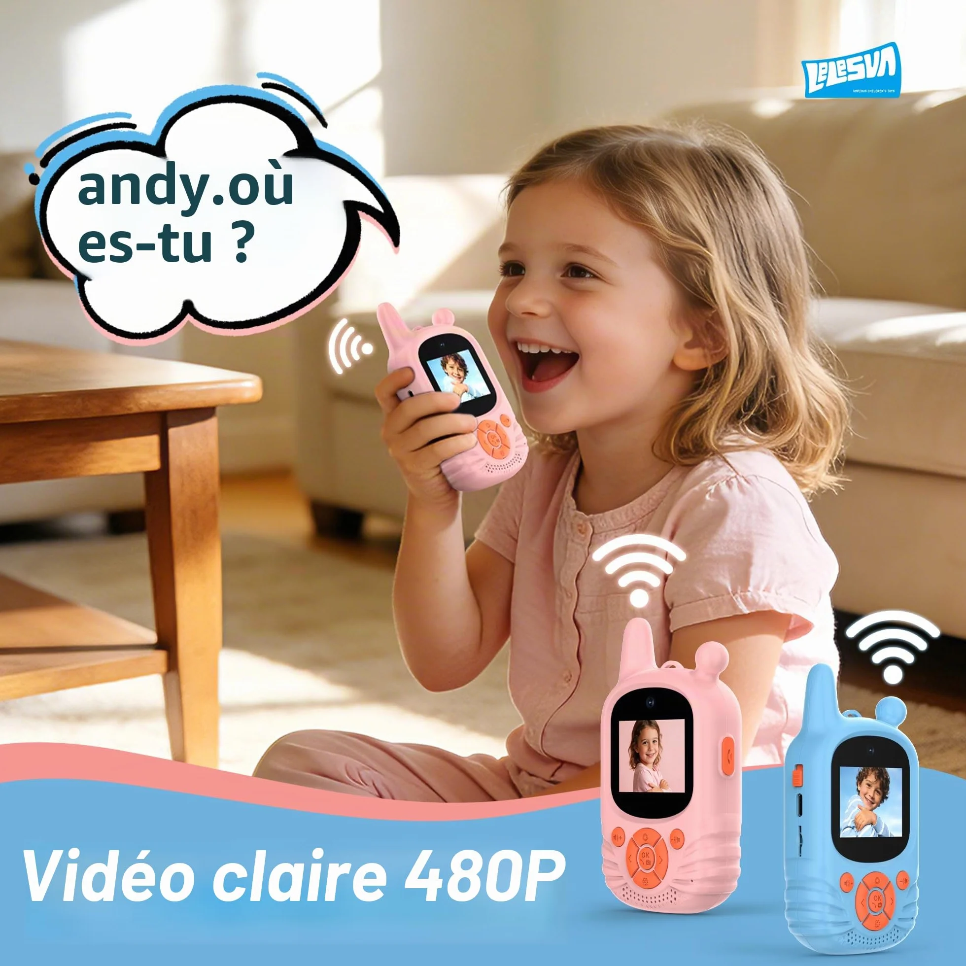 Walkie-talkies vidéo enfants HD double caméra rechargeable portée 300 m pack de 2