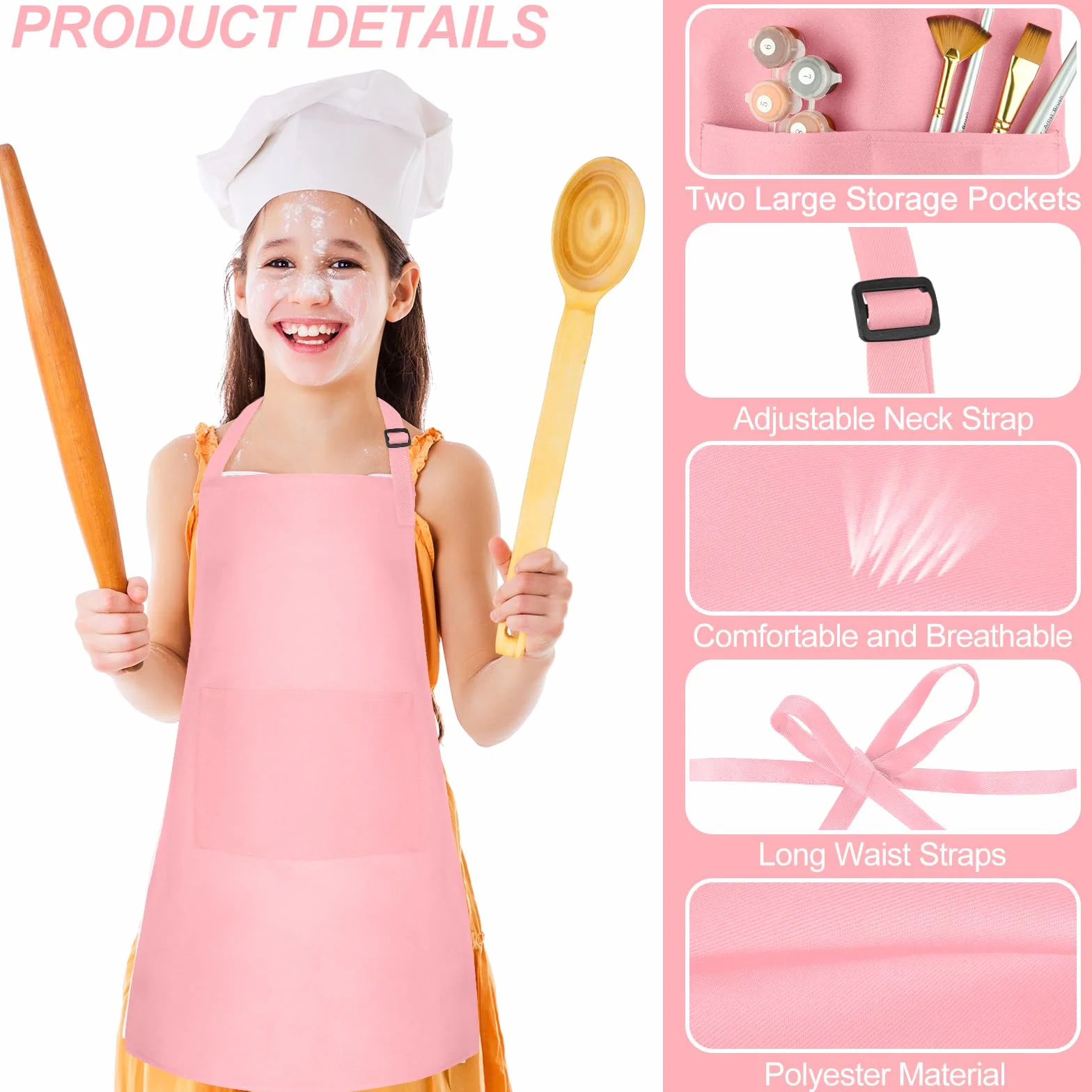 Lot de tabliers réglables pour enfants avec 2 poches - Tabliers de peinture et pâtisserie