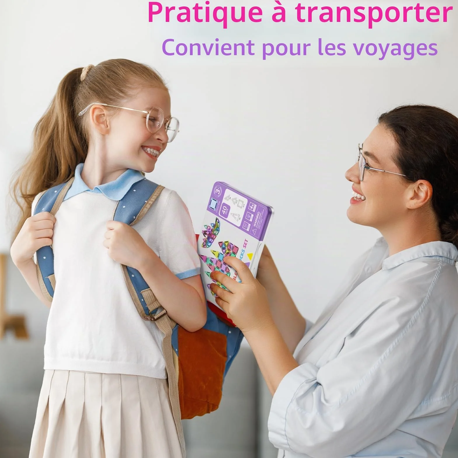 Blocs Magnétiques de Voyage 40 Pièces - Mini Tuiles Magnétiques Jouets STEM Montessori pour Enfants 3 Ans et Plus