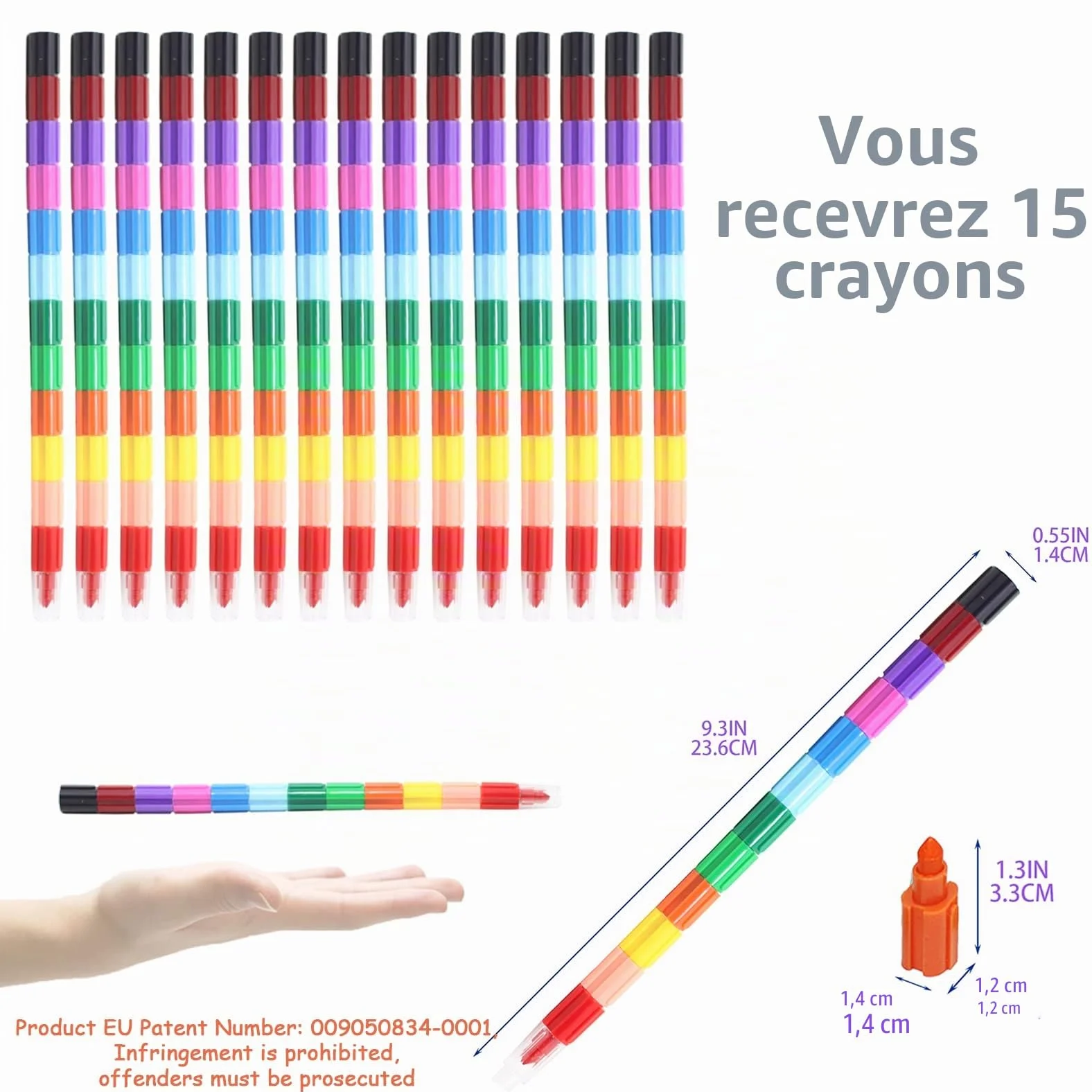 ICEPAPA 15 pièces crayon de couleurs empilables pour enfants cadeau anniversaire noel