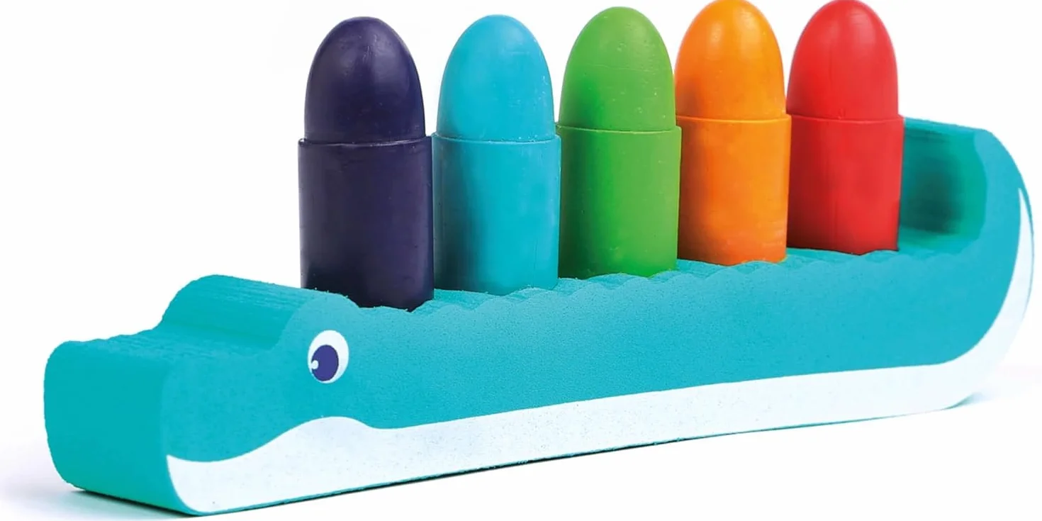 Crayons pour le Bain Effaçables Résistants à l'Eau 5 Crayons Support Crocodile Mousse Dès 10 Mois