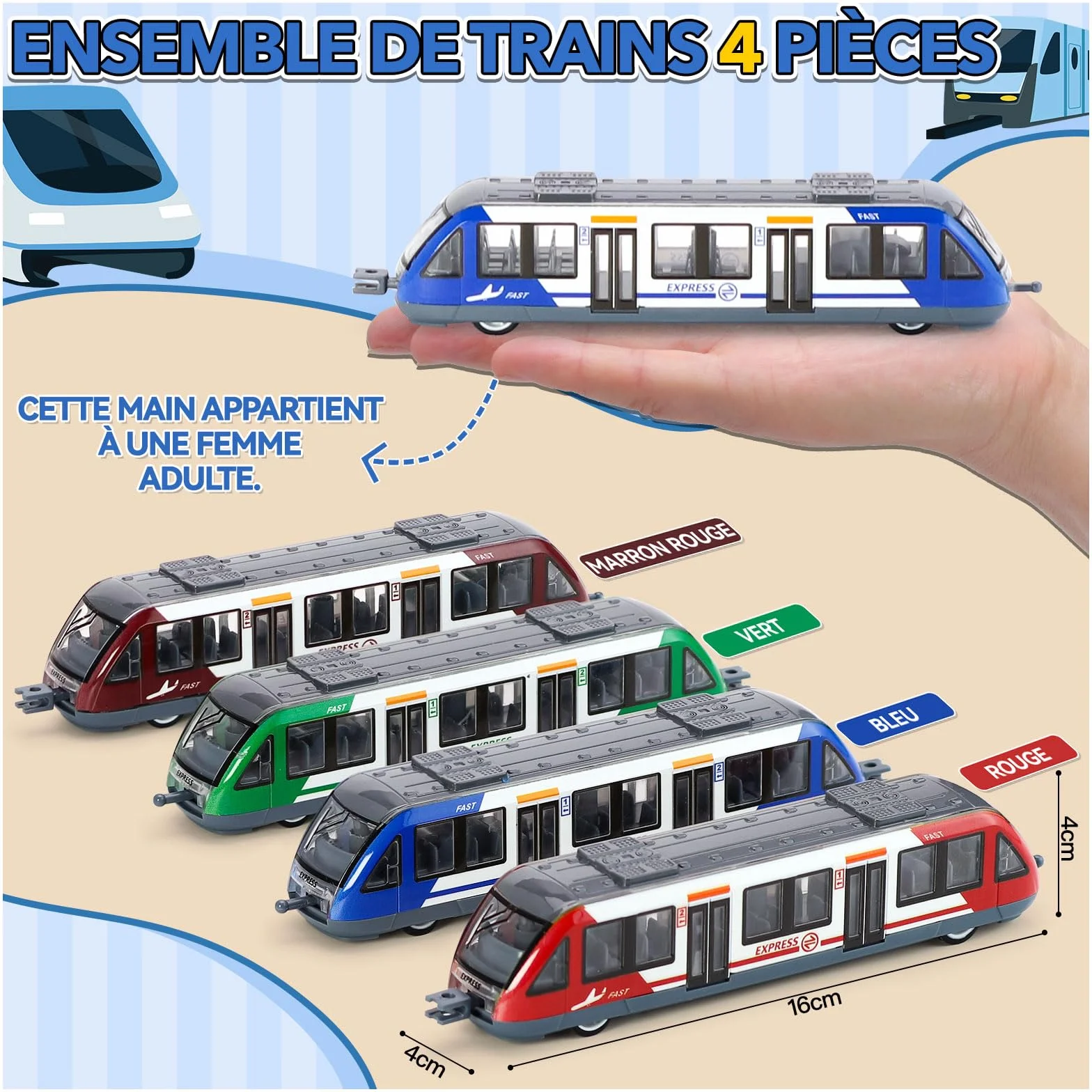 VBACALA Train Jouet 4 Pièces, Train à Grande Vitesse pour Enfants 3 Ans, Compatible Rails 4CM