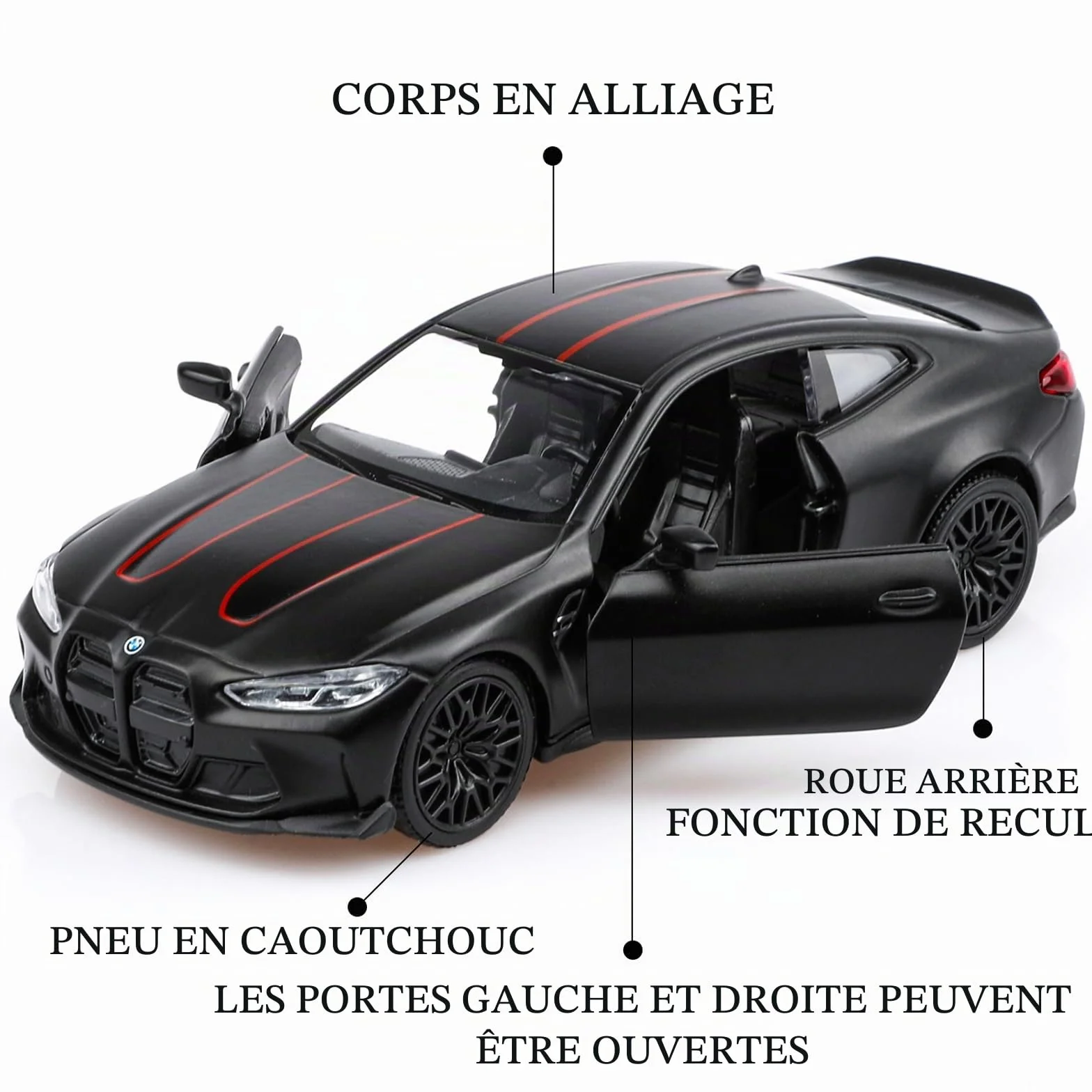 BMW M4 Maquette Voiture Échelle 1/36 Retour Arrière Jouet Cadeau Garçon Fille Noir