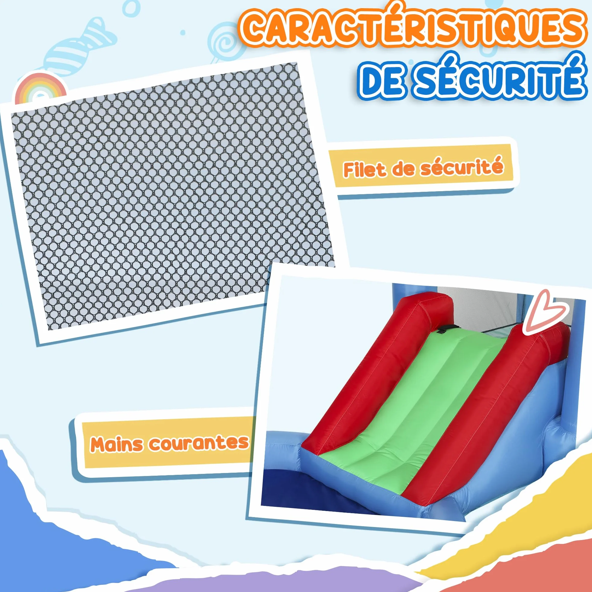 AIYAPLAY Château Gonflable 4 en 1 avec Toboggans, Trampoline, Panier de Basket, Piscine à Balles, pour Enfants 3-8 Ans