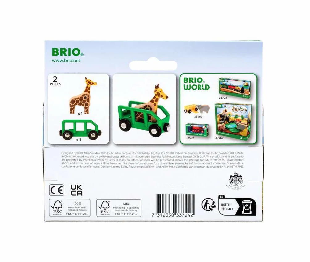 BRIO World Wagon Girafe Accessoire circuit train en bois connexions aimantées thème safari jouet dès 3 ans