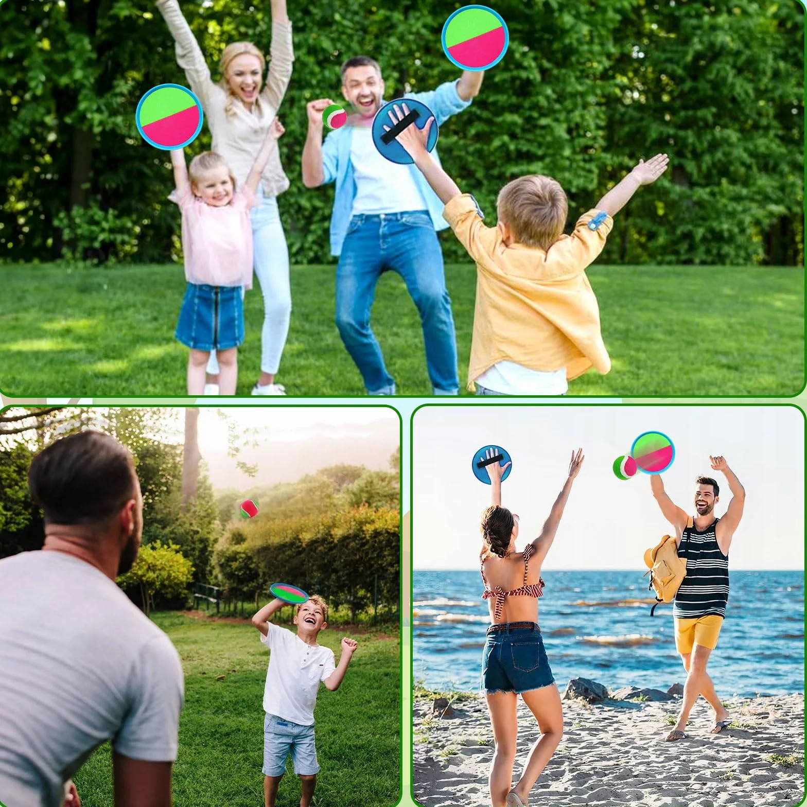 Raquette Scratch Jeux de Plage Enfant Balle Léger 3-6 Ans 4 Disques 4 Balles