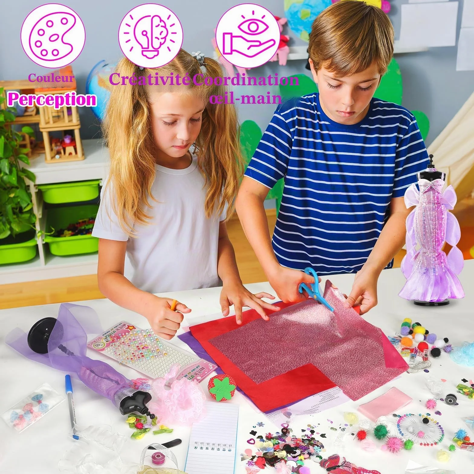 YOCOLE Fashion Design Kit, Création de Mode Couture Enfants avec 6 Mannequins, Carnet de Croquis, Cadeau Fille 6-12 Ans