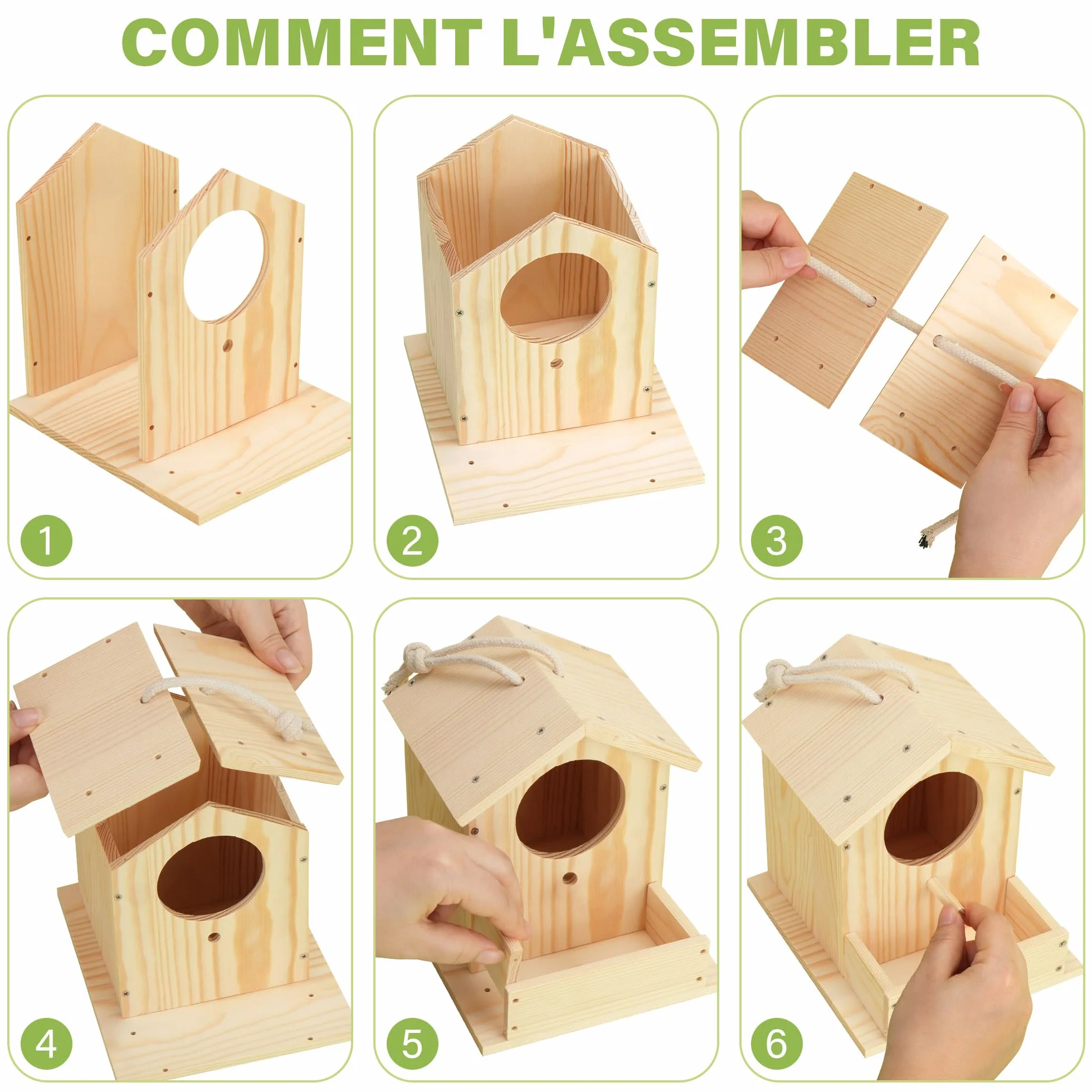 LotFancy Kit de Bricolage Cabane Oiseaux en Bois pour Enfant, 2 Pièce, Maison Oiseaux Exterieur