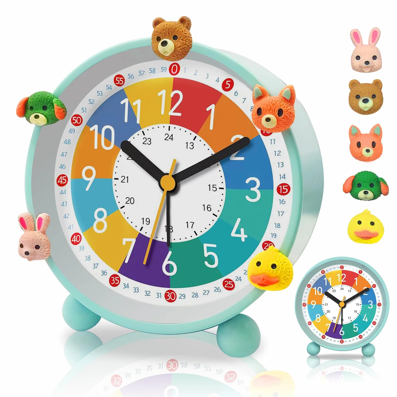 Reveil Enfant Educatif Jour/Nuit sans Tic-Tac avec Snooze et Veilleuse Vert