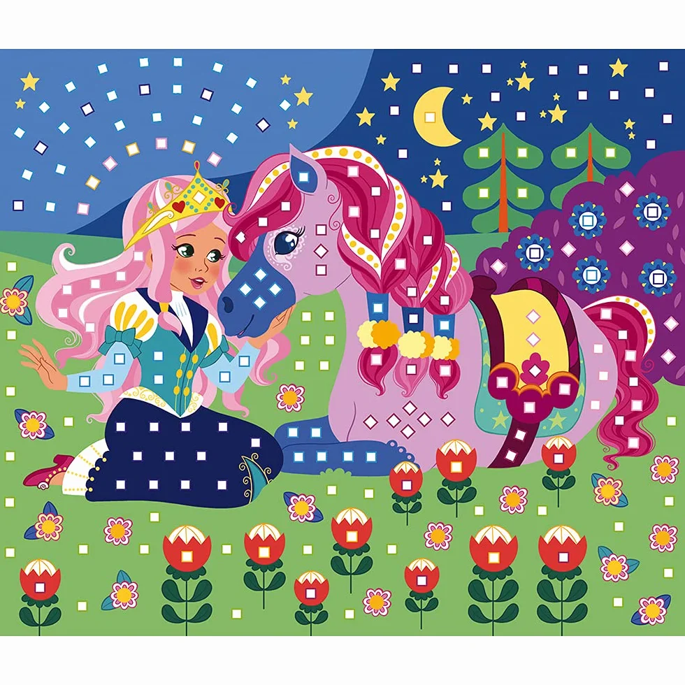 Janod Coffret Mosaïques en Mousse Poneys et Licornes Kit Loisir Créatif Enfant dès 5 ans