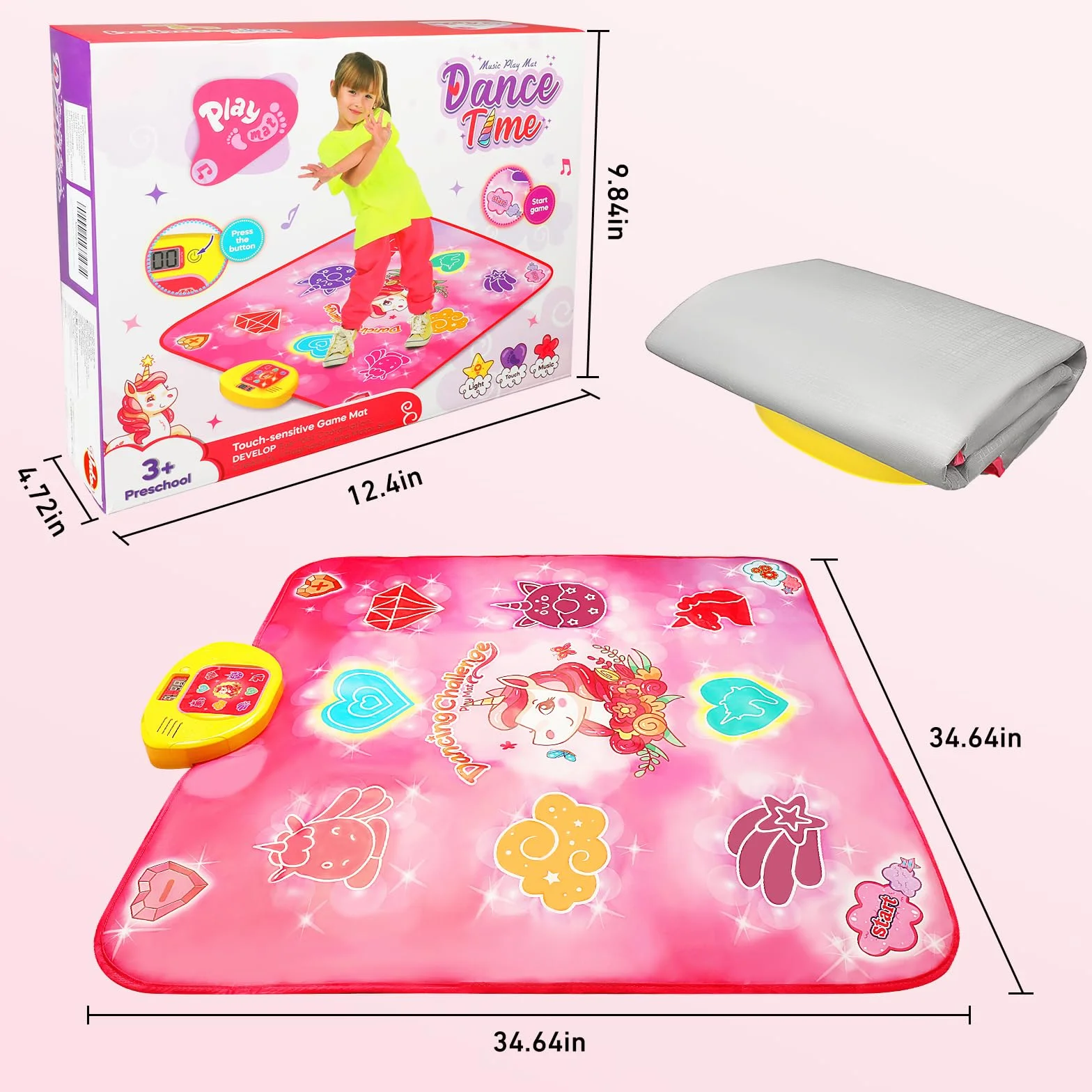 VATOS Tapis de Danse Musicale pour Enfants 3-9 Ans avec Lumières LED et Volume Réglable