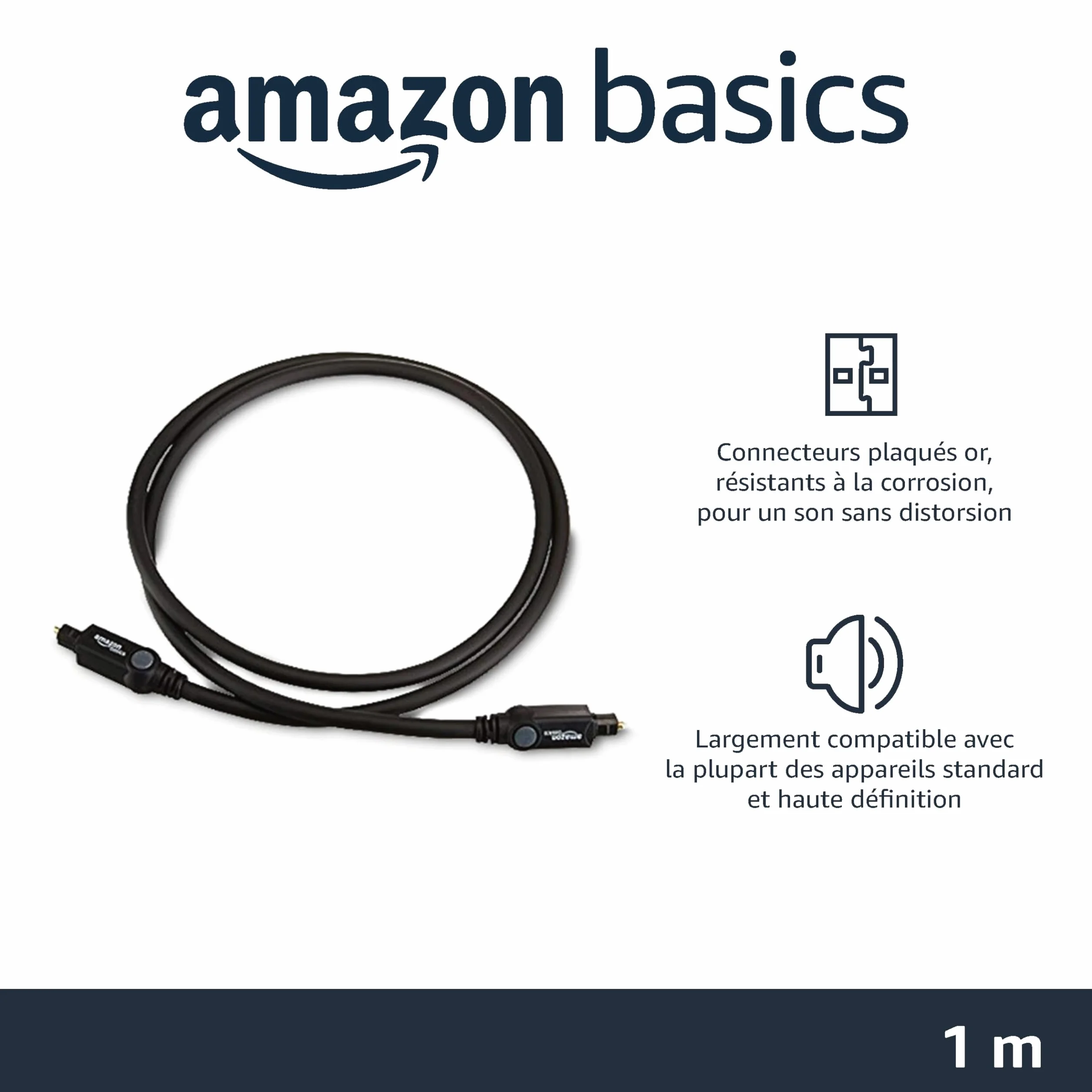 Amazon Basics Câble Optique Audio Numérique TOSLINK 1 m Noir