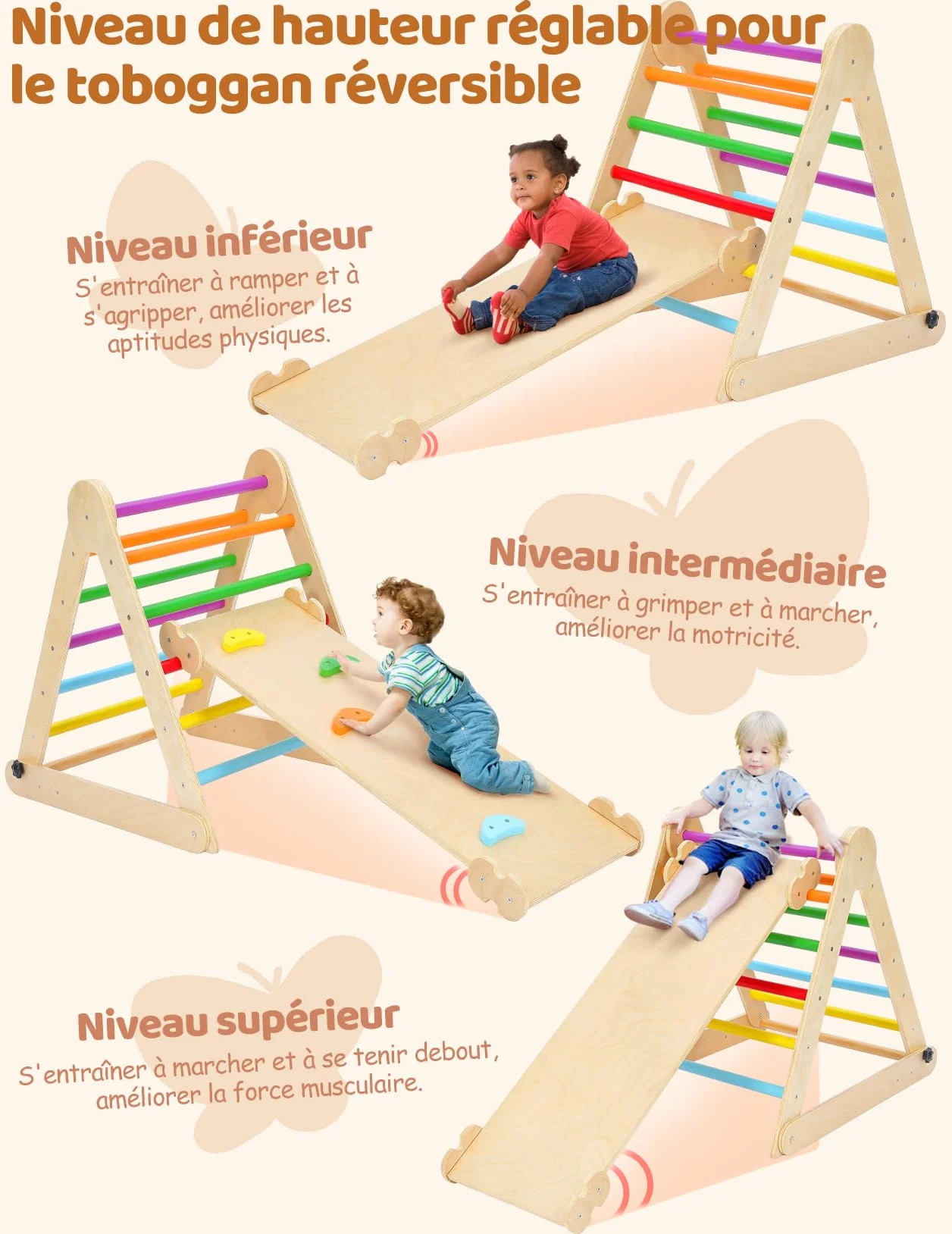 YOLEO Triangle à Grimper Pliant Montessori avec Arche de Toboggan, Aire de Jeux Intérieure pour Enfants 1 an