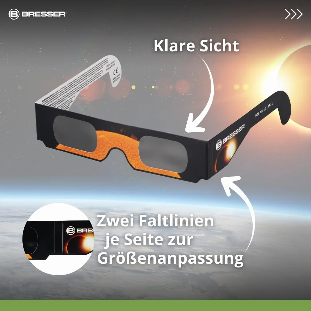 Bresser lot de 5 lunettes d'éclipse solaire observation sûre du soleil film filtrant lumière blanche qualité supérieure ISO 12312-2:2015