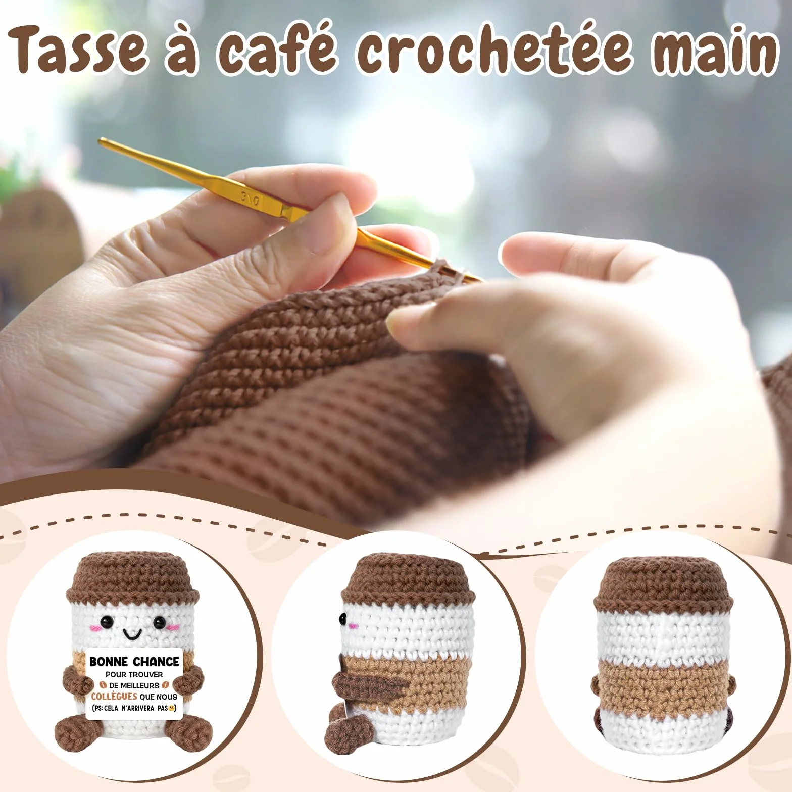 Peluche Espresso Crochetée Faite Main | Idée Décoration Bureau Maison