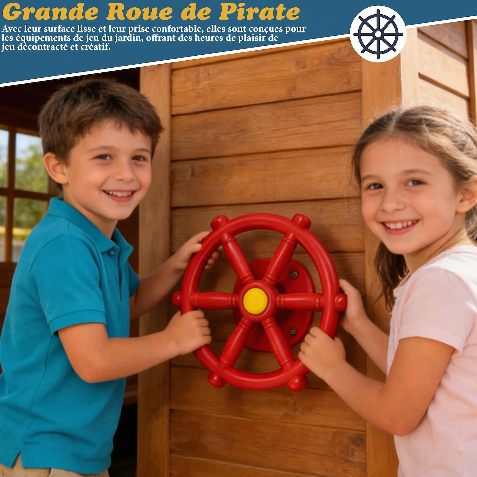 Milageto Volant de Bateau Pirate Jouet de Jardin Accessoires Jeux d'Imagination Rouge