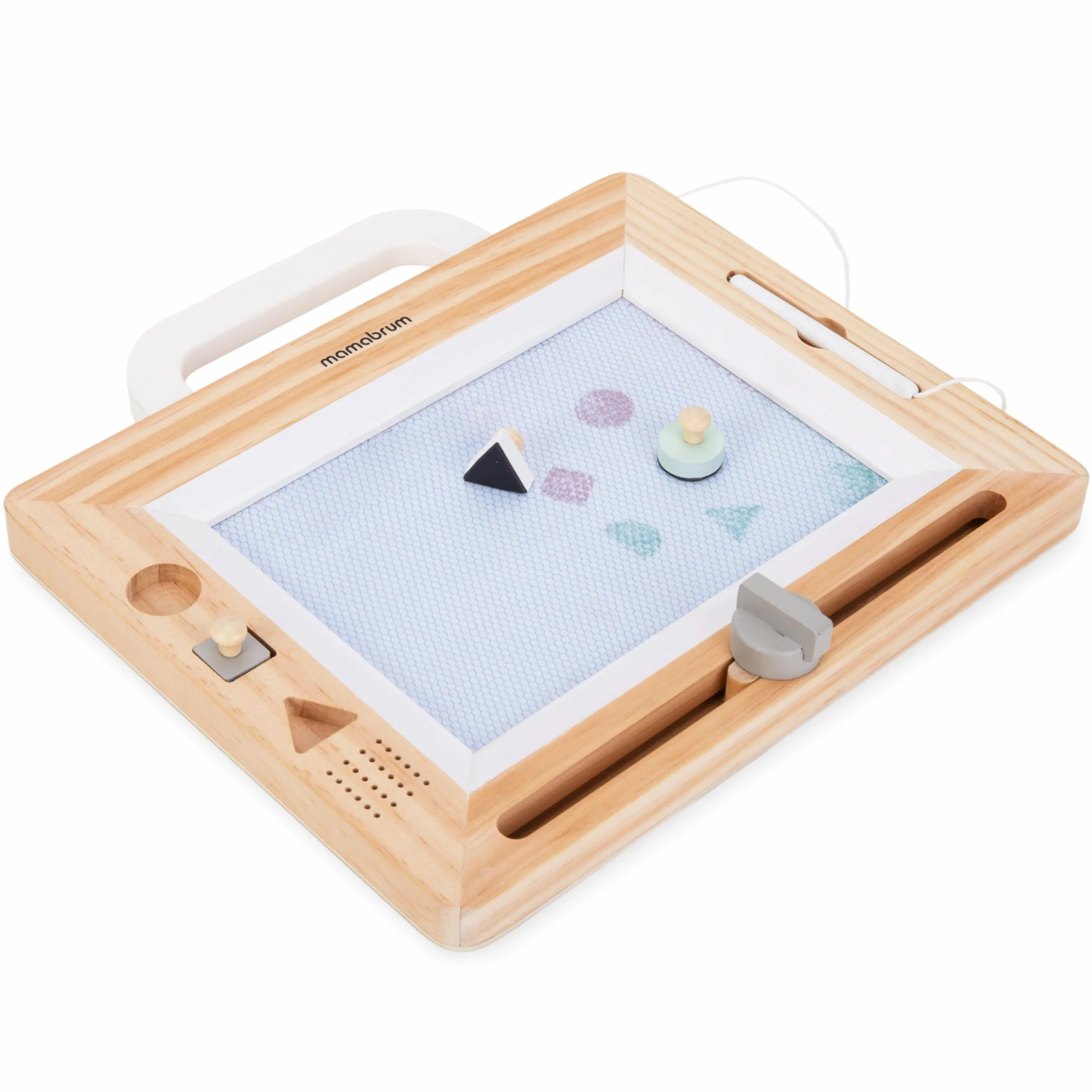 Mamabrum Livre de Gribouillage en Bois avec 3 Tampons, Planche à Dessin, Jouet Éducatif pour Enfants 3 Ans+