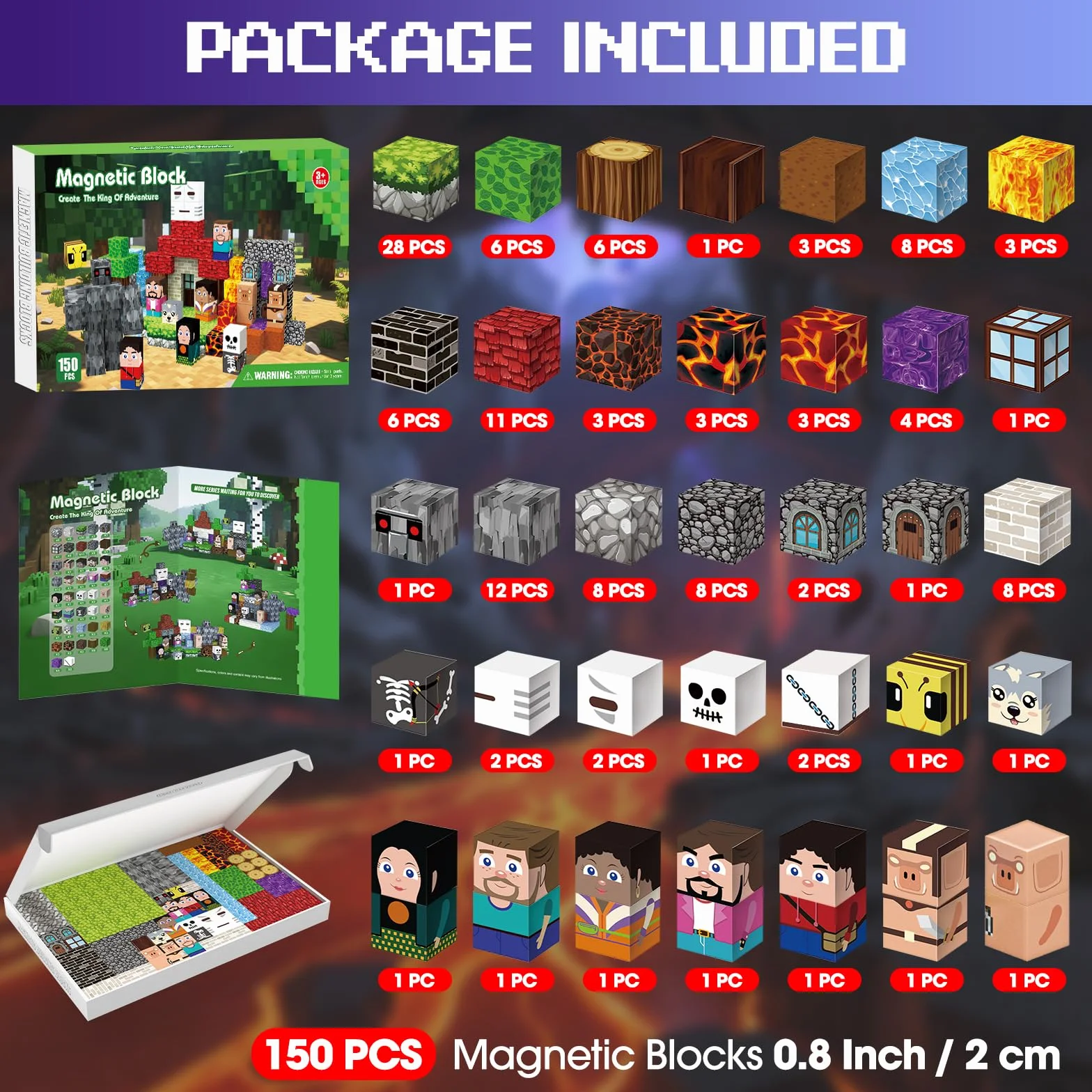 Bloc Construction Magnétique 150 PCS, Magnetic Blocks pour Enfant 3+ Ans