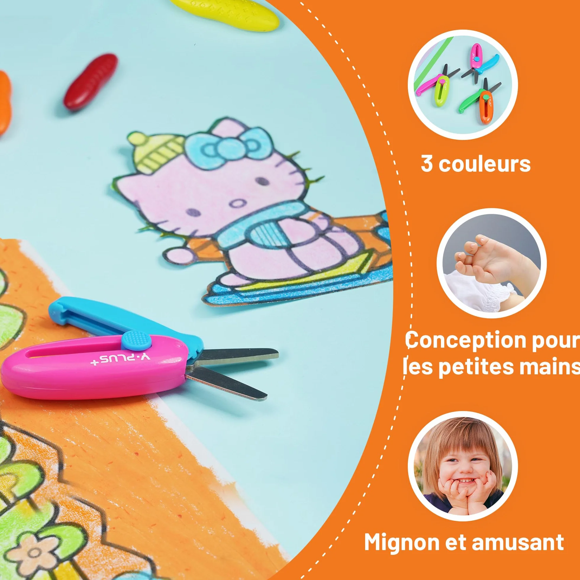 Ciseaux de sécurité rétractables pour enfants orange, artisanat préscolaire