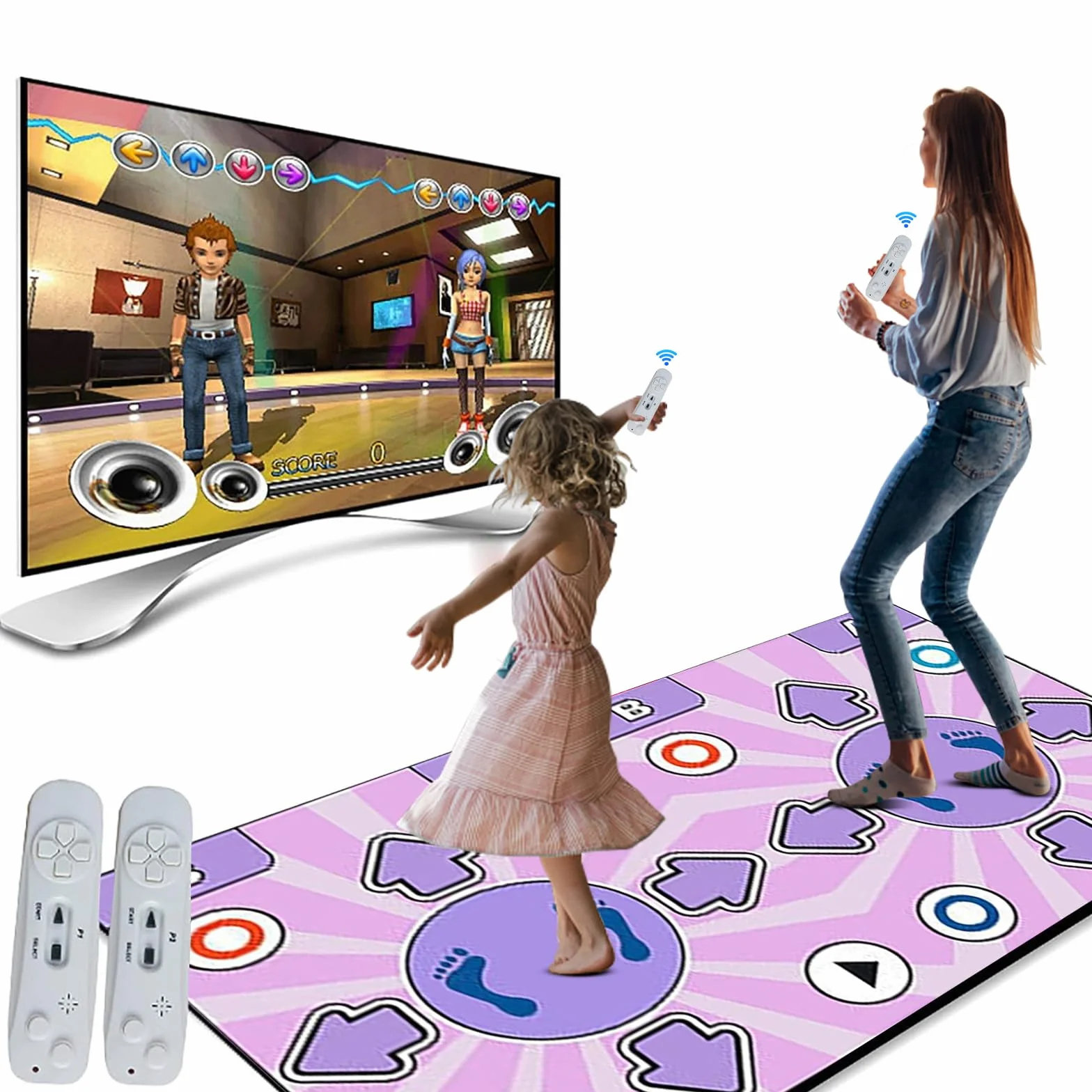 Tapis de Danse Musical avec Télécommande, 2 Enfants Rechargeable, 8 Modes, 100 Musiques, 65 Jeux, Cadeau Anniversaire Enfants 3-7+ Ans (Rose)