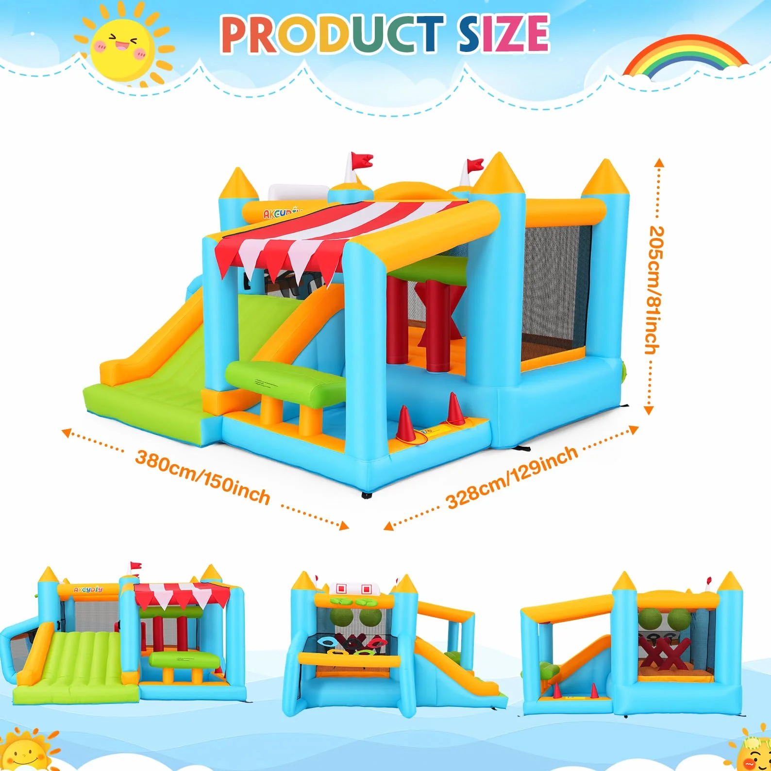 Château Gonflable pour Enfants 3-12 Ans Intérieur Extérieur avec Parcours Obstacles Stand Marché Jouets Parc Tir Football Piscine Balles Ventilateur