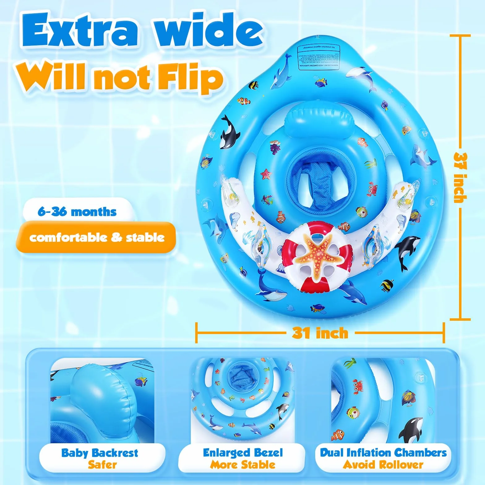 GLOPUS Bouée Bébé Piscine avec Pare Soleil UPF 50+ pour 6 à 36 Mois