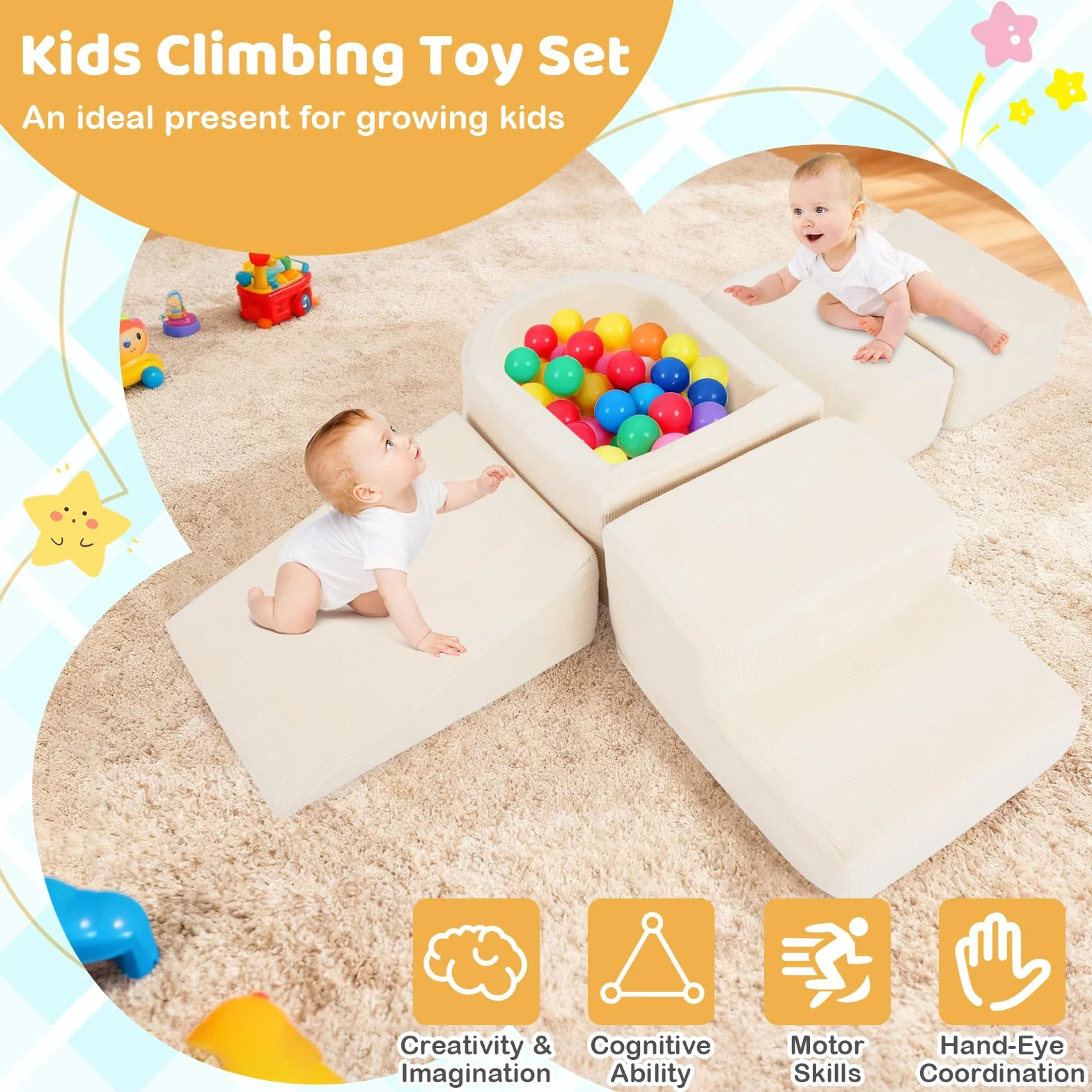 FANTASK Lot de 5 Blocs de Construction géants en Mousse XXL avec Piscine à balles
