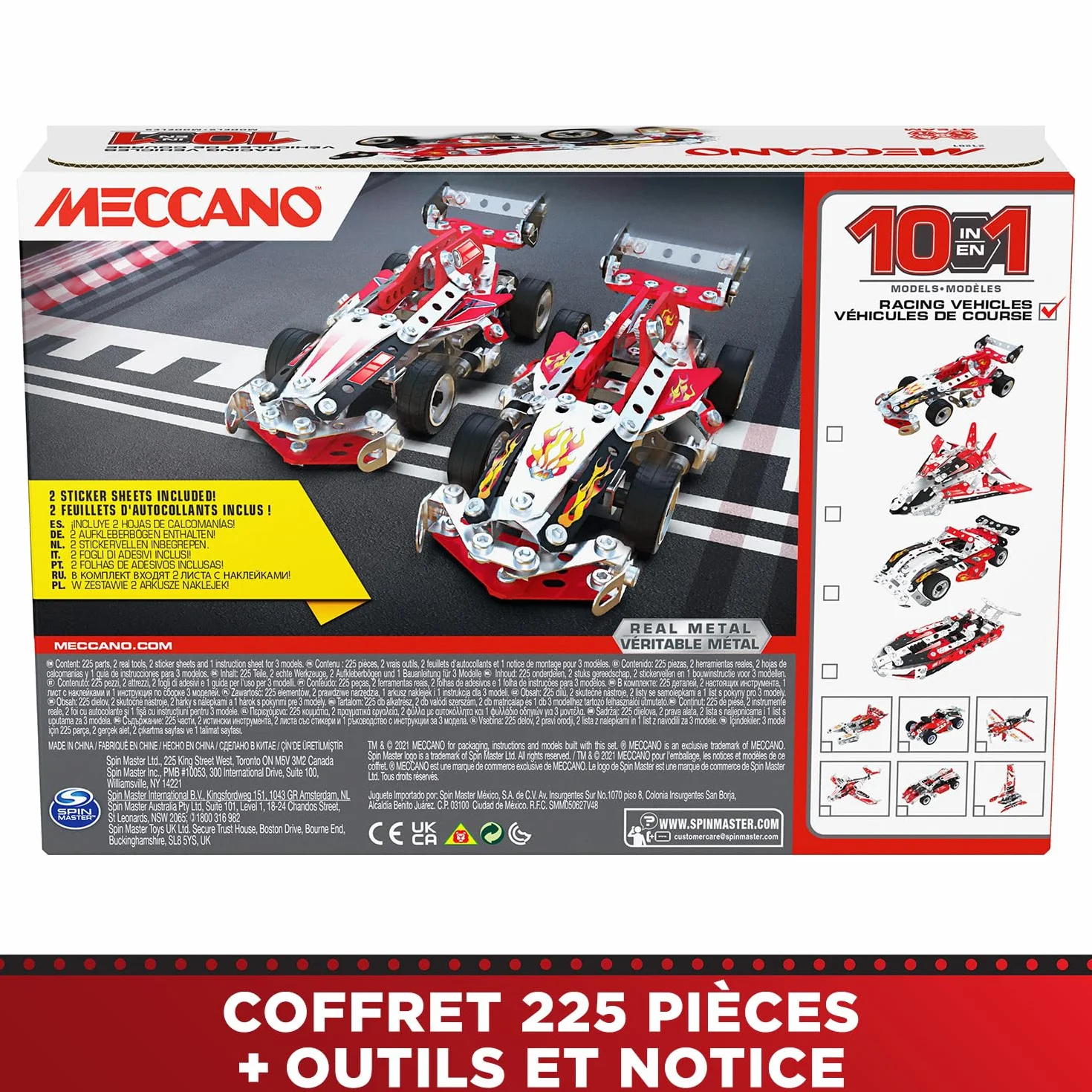 BANDAI Meccano Véhicules de Course 10 en 1 Coffret Construction 225 pièces Jouet Enfant 8 Ans+