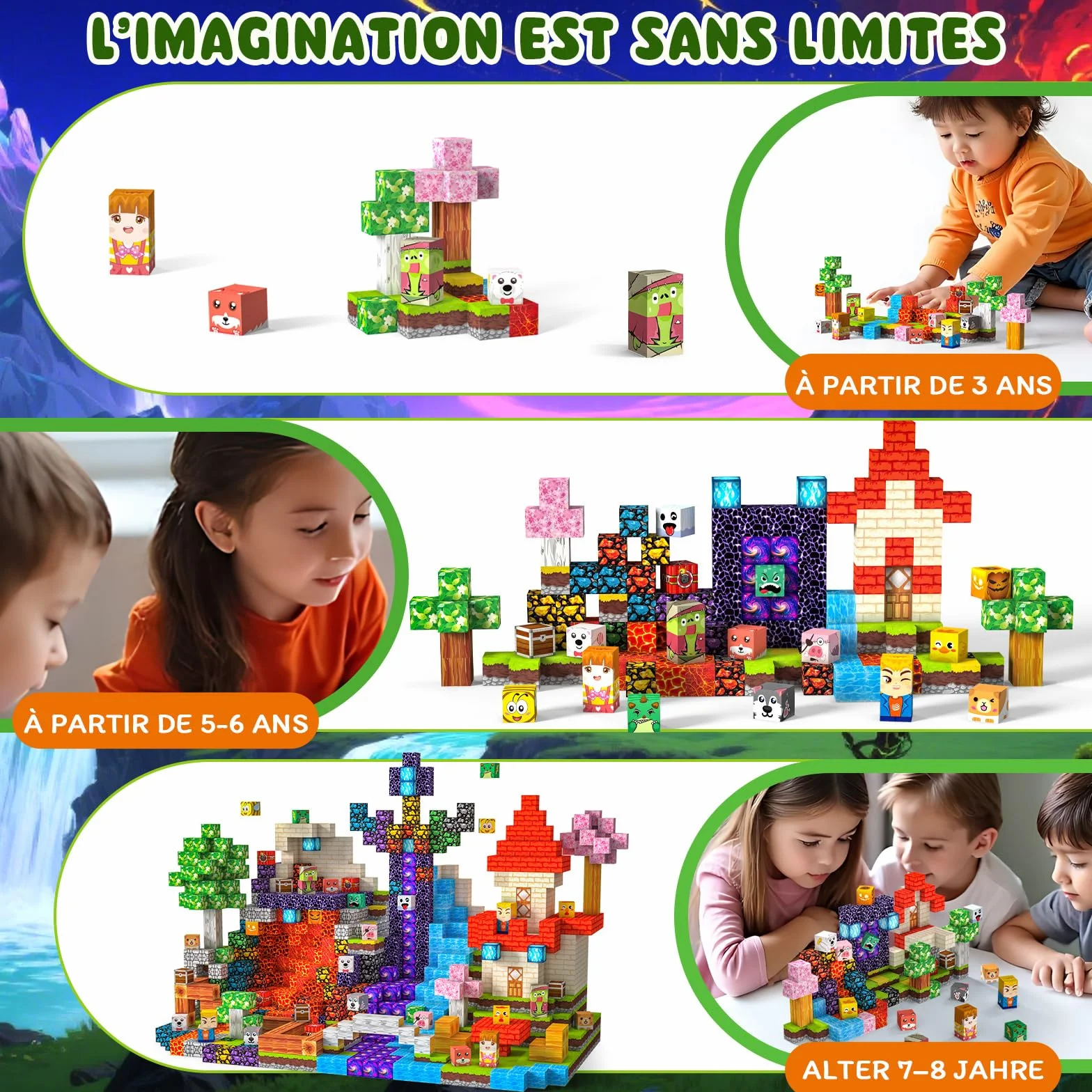 Magnetic Blocks 150 pièces 2CM Jeu de Construction Magnétique Enfant 3+ Ans