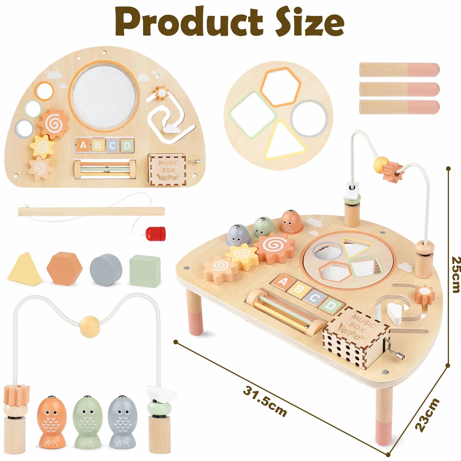 Vanplay Table Activité Bébé Jouet Montessori Jouets en Bois Sensoriels Labyrinthe de Perles Trieur de Formes Cadeau 2 3 4 ans