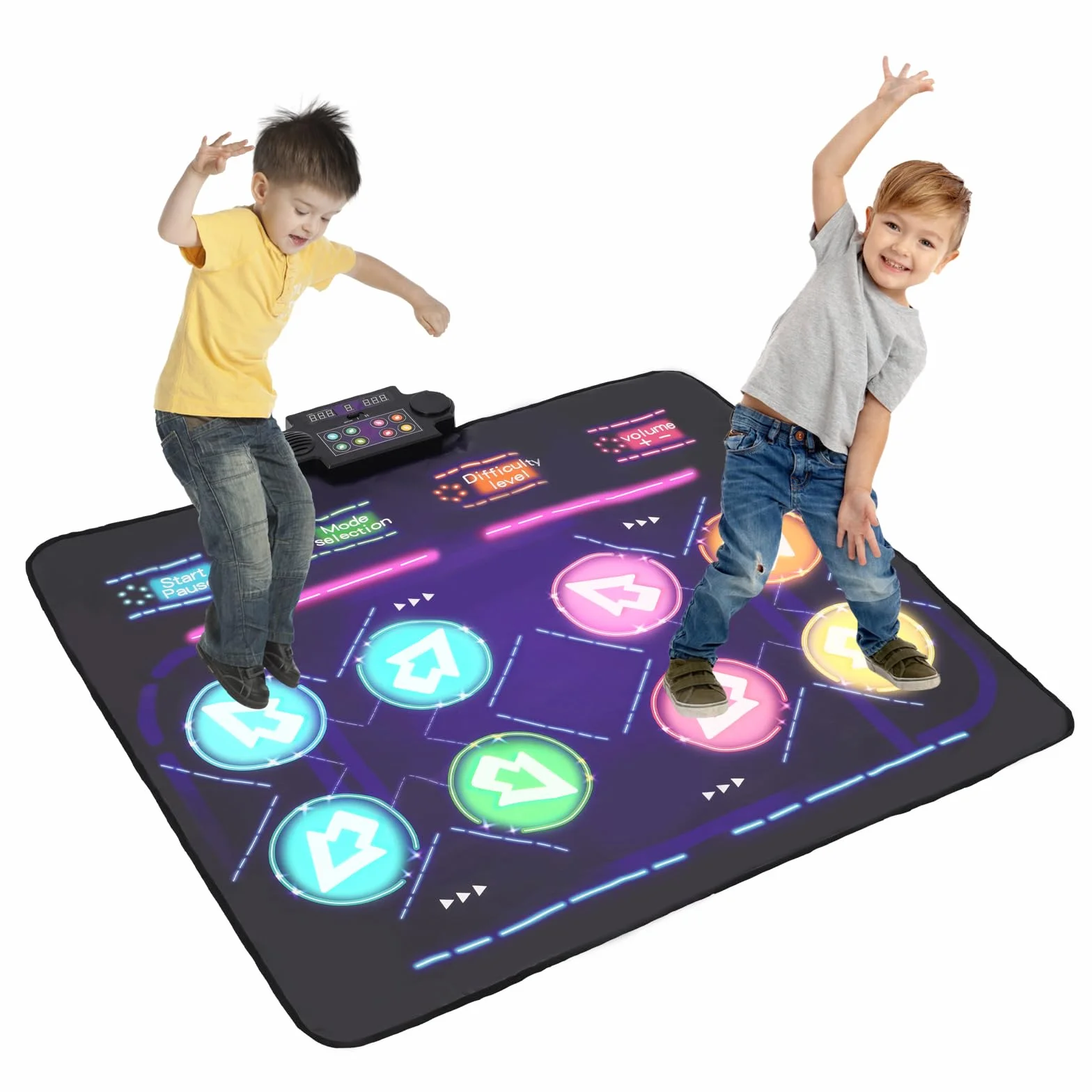 Tapis de Danse Double pour Enfants 8 Flèches LED 4 Modes de Jeu 3-12 Ans Cadeau Noël