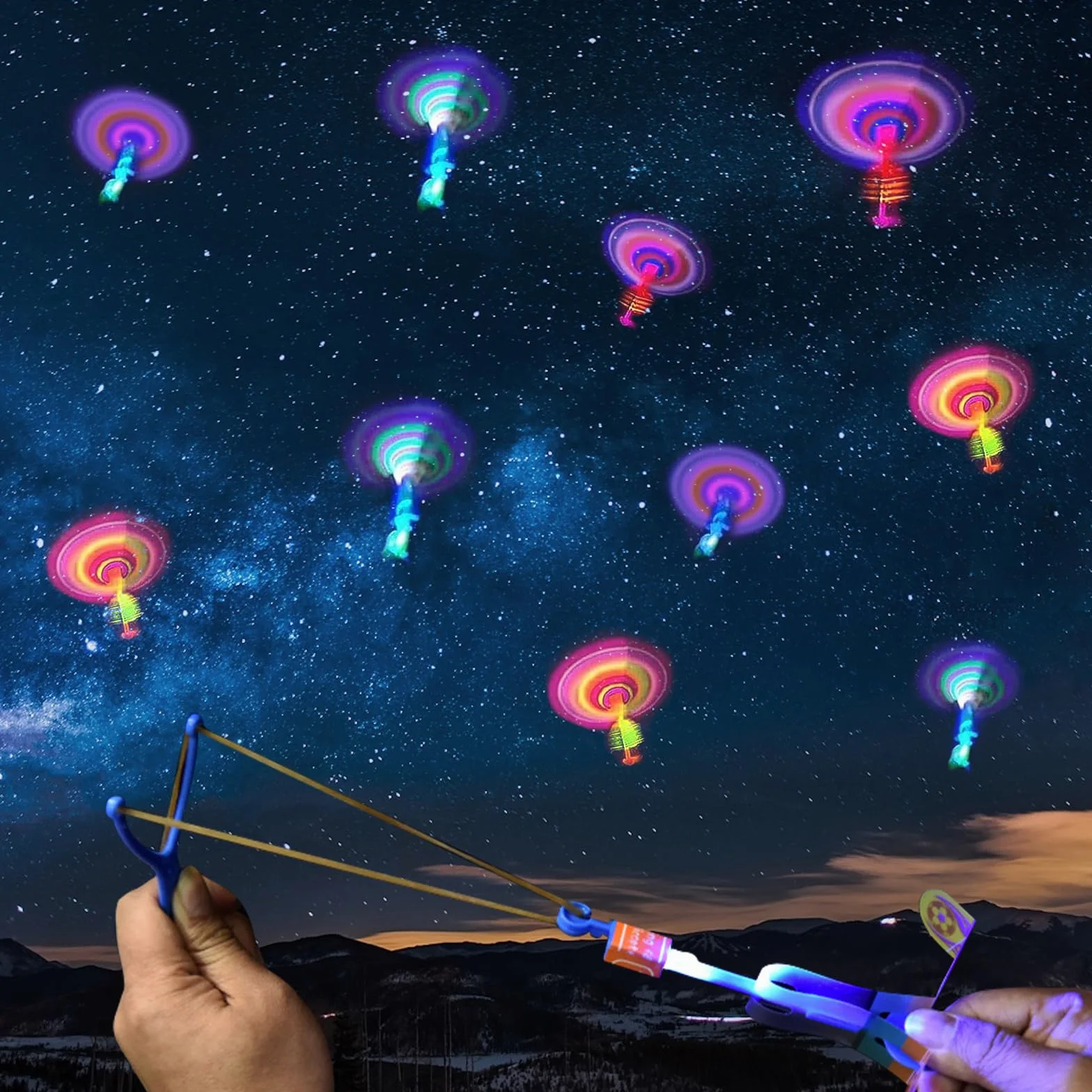 Jouets LED Lumineux Helicoptere 15 Pièces Catapulte Volant Fronde pour Enfants Anniversaire