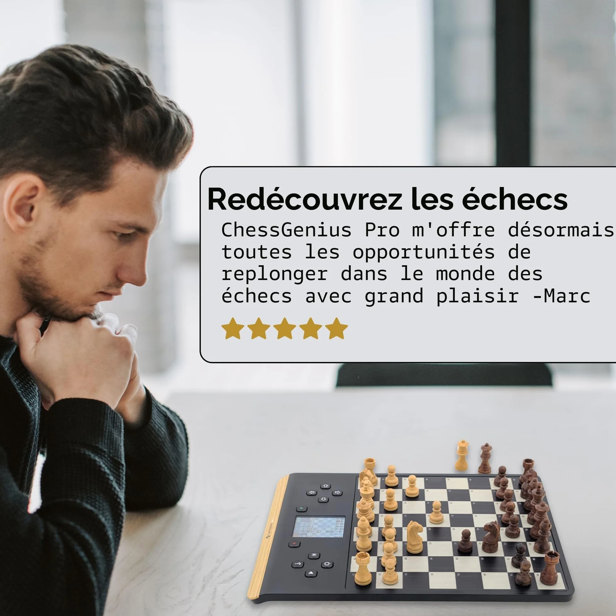 Ordinateur d'échecs MILLENNIUM ChessGenius Pro Wood Edition – Design élégant en Bois avec des pièces en Bois véritable, idéal pour Les Joueurs Amateurs grâce à Ses Fonctions d'apprentissage par IA