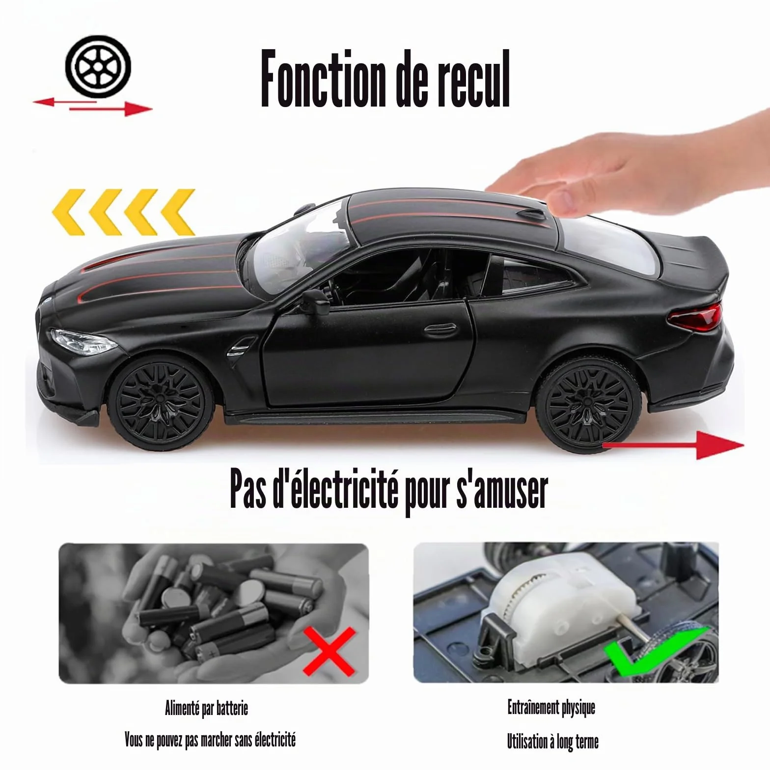 BMW M4 Maquette Voiture Échelle 1/36 Retour Arrière Jouet Cadeau Garçon Fille Noir