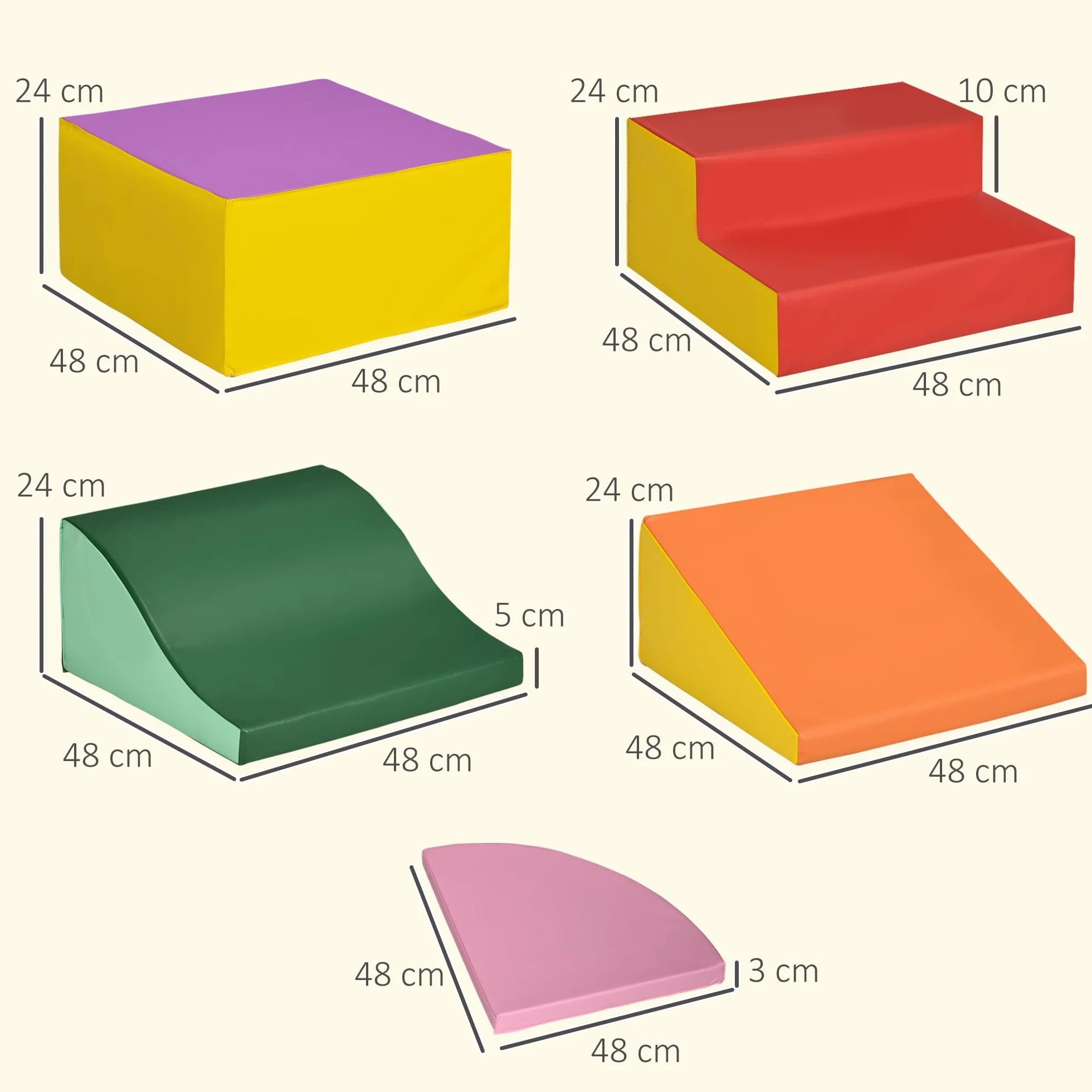 HOMCOM Parcours motricité bébé 6PCS Module en Mousse EPE avec Housse revêtement synthétique Blocs Construction Jouets éducatifs Enfants préscolaire Multicolore