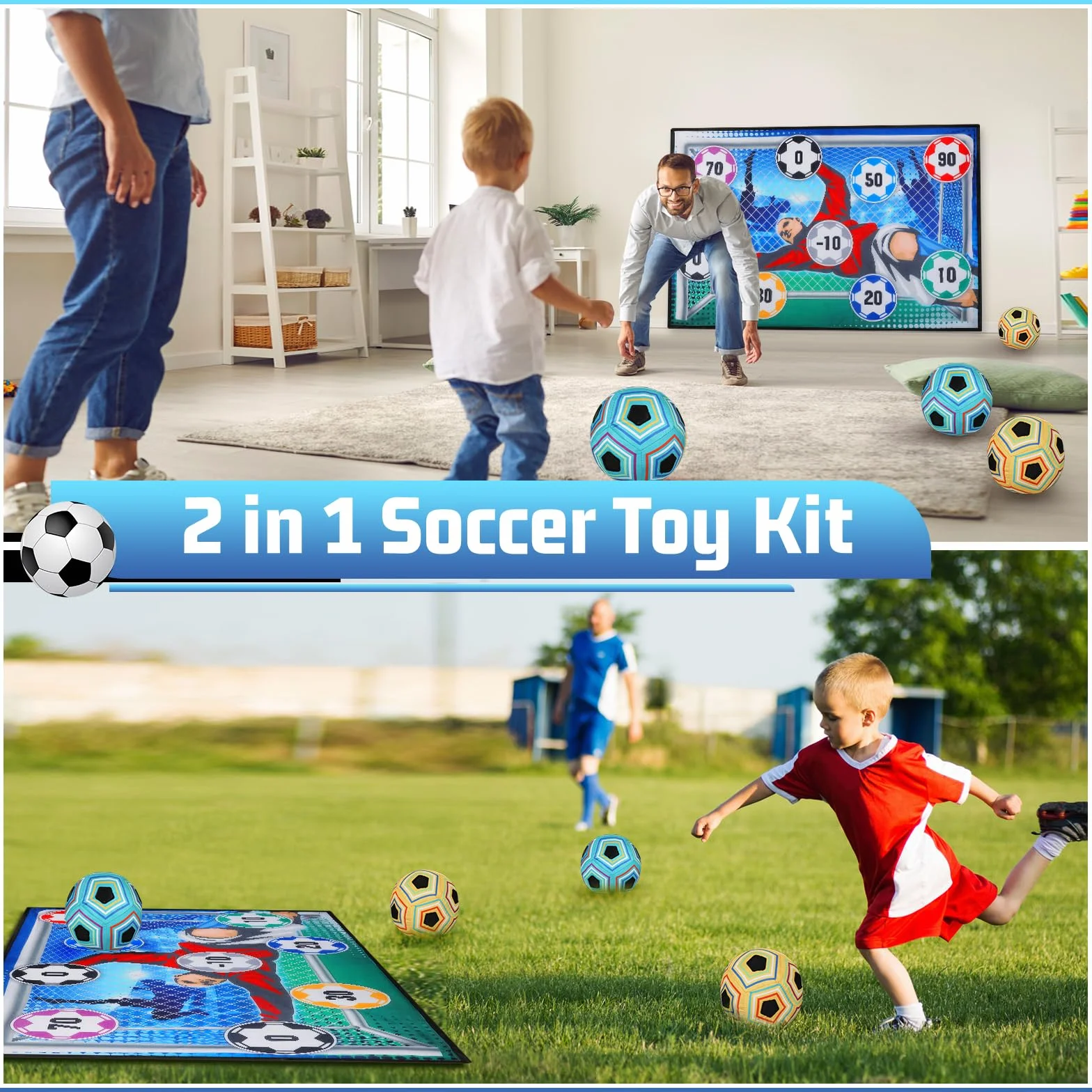 VATOS Ensemble de Jeu de Ballon de Football pour Enfants, But intérieur et extérieur avec Balles, Cadeau 3-8 Ans