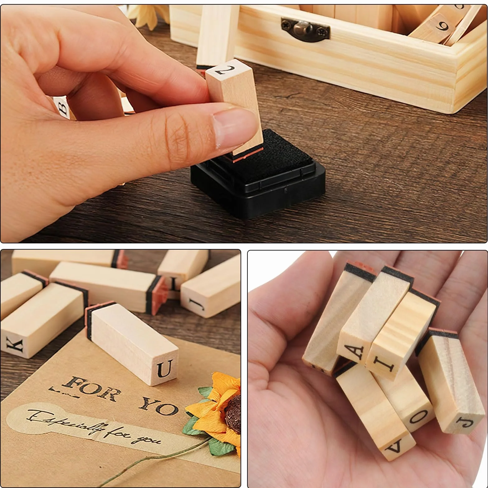 Lot de 40 tampons en bois alphabet et lettres chiffres pour art artisanat