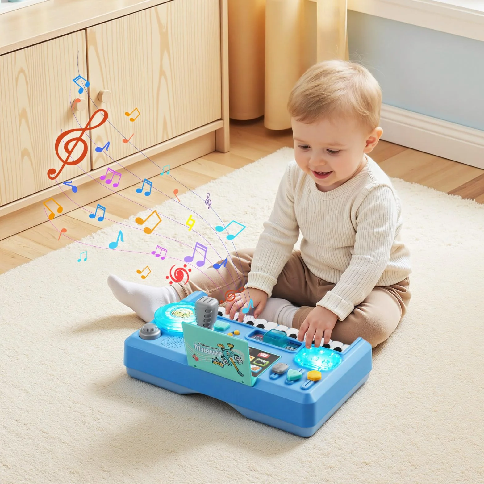 VEVOR Table Activité Bébé 6 Mois et Plus 16 Jeux Jouet Musical Éducatif avec Platine DJ Enregistrement et LED, 133 Sons