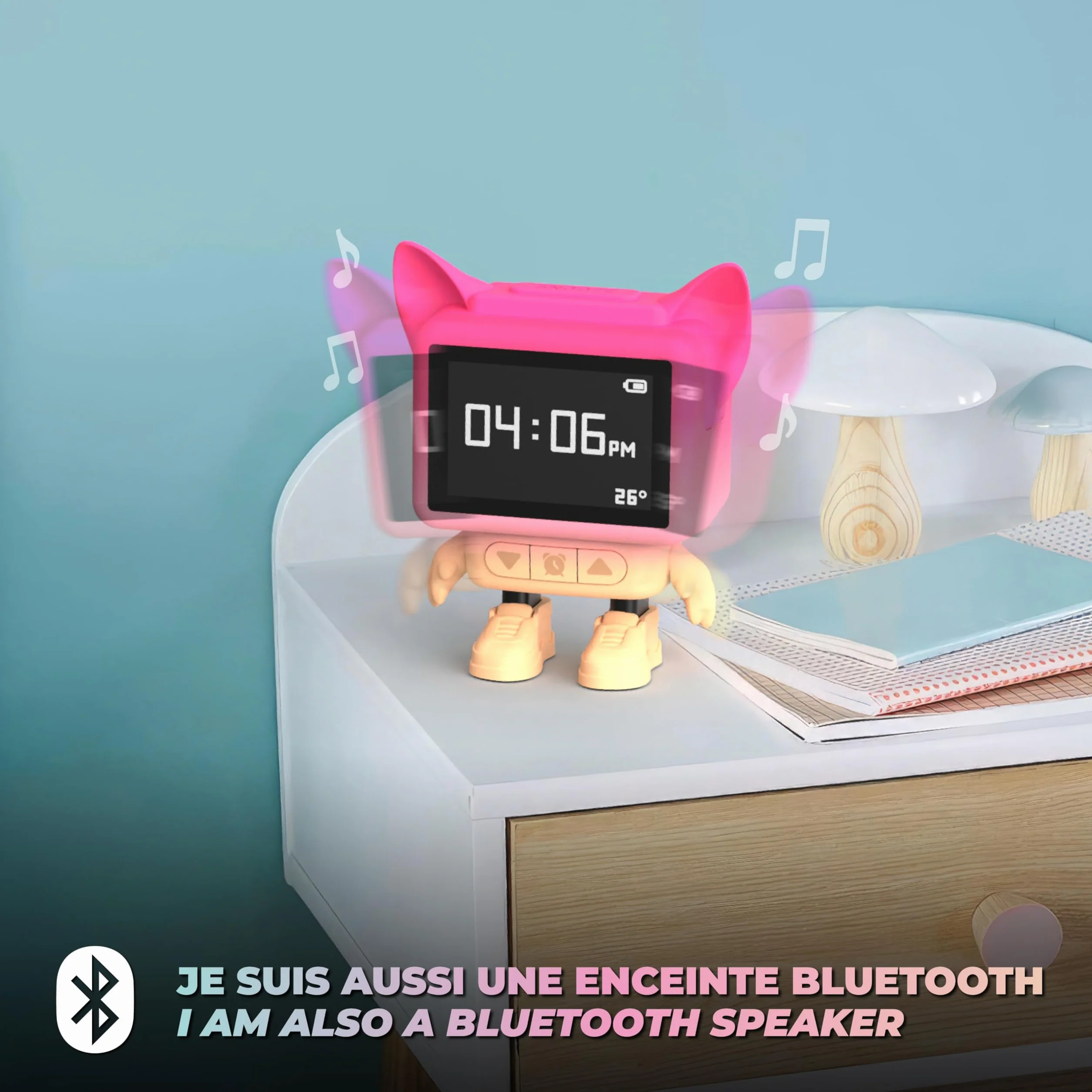 Mob Réveil Enceinte Bluetooth Enfant Dancing Clock avec Écran LCD Émotionnel et Diffuseur Bruits Blancs