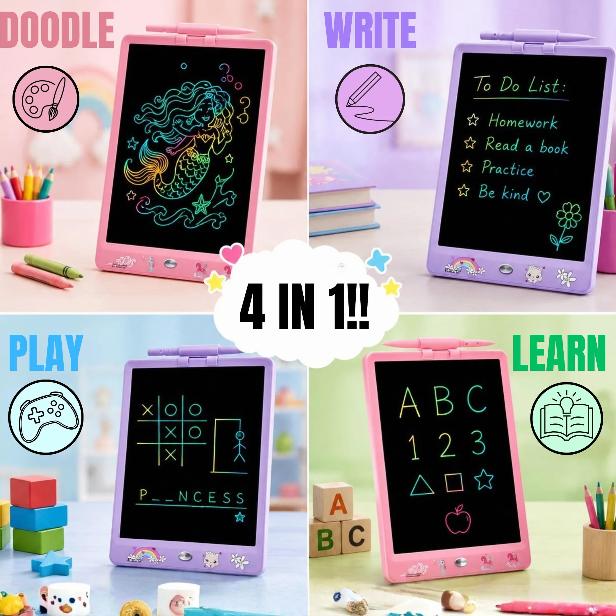 DYNASONIC Tablette d'écriture enfants 10 pouces LCD dessin magnétique dinosaure jouet 2-8 ans
