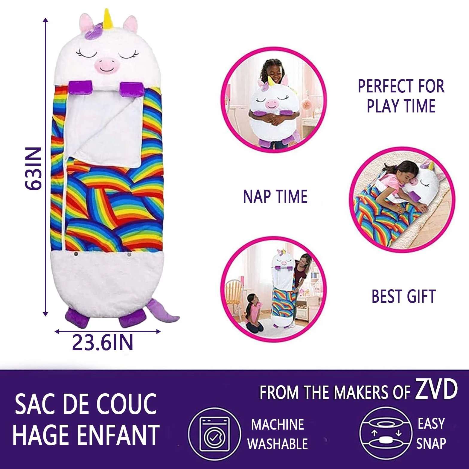 ZVD Sac de Couchage Enfant avec Oreiller Amovible, Tapis de Sieste Pliable Chaud