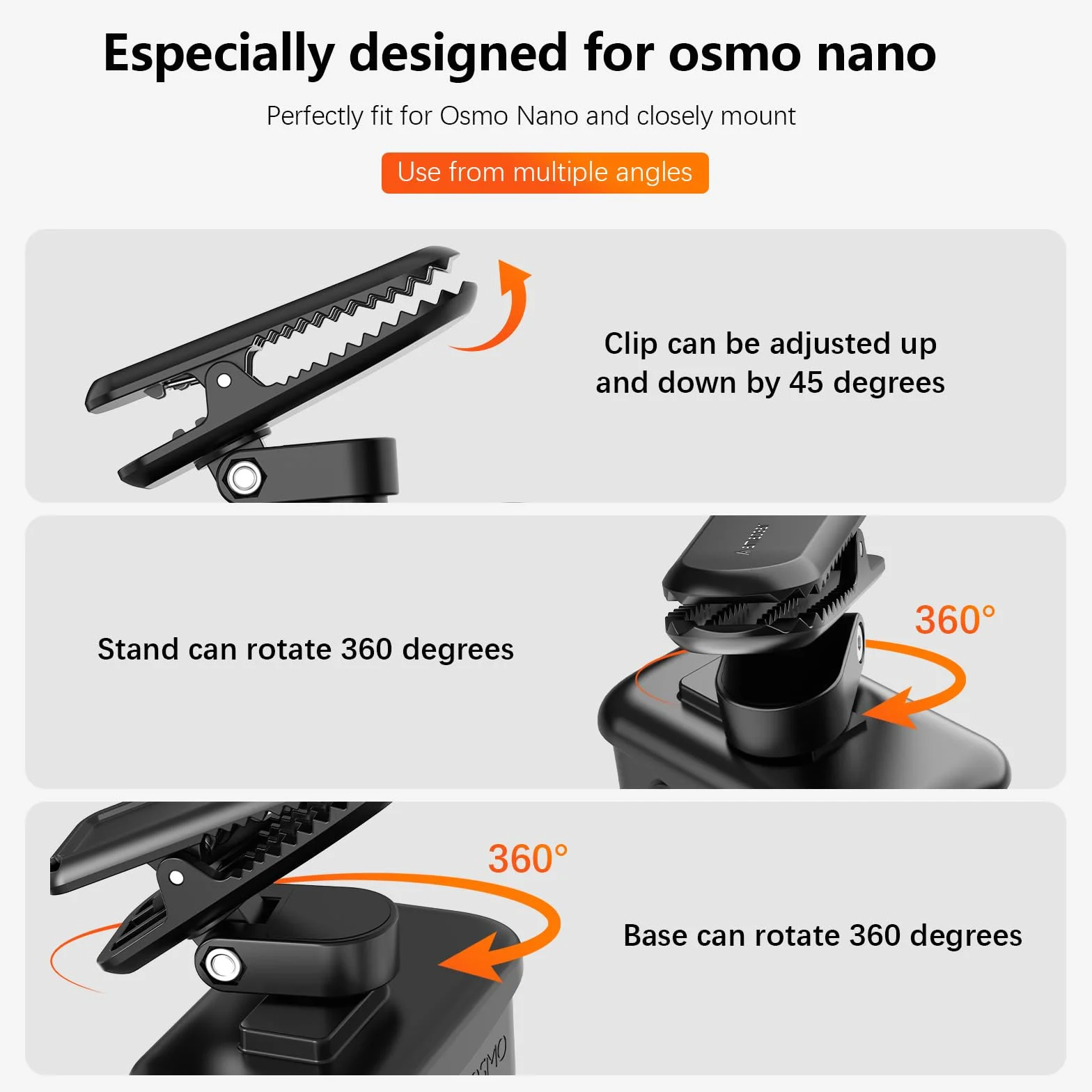 AMAZEAR Clip Support pour DJI Osmo Nano Accessoires, Clip Multifonctionnel Magnétique Ajustable 360° pour Cyclisme