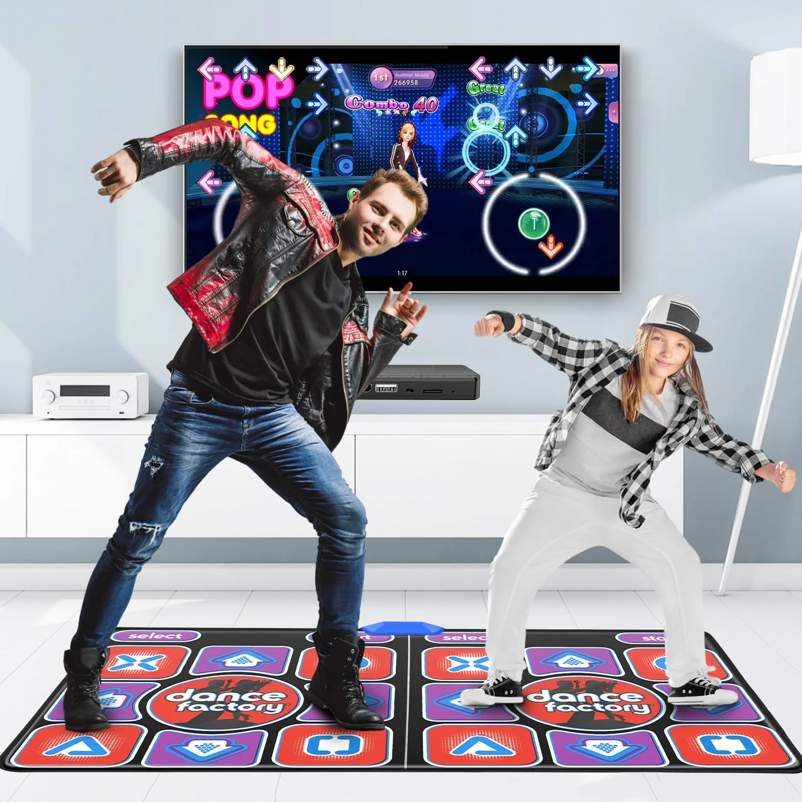 Tapis de Danse Double Ultimate Family Fun antidérapant sans Fil 200 Jeux 100 Morceaux Musique Enfants Adultes 166 x 93 cm