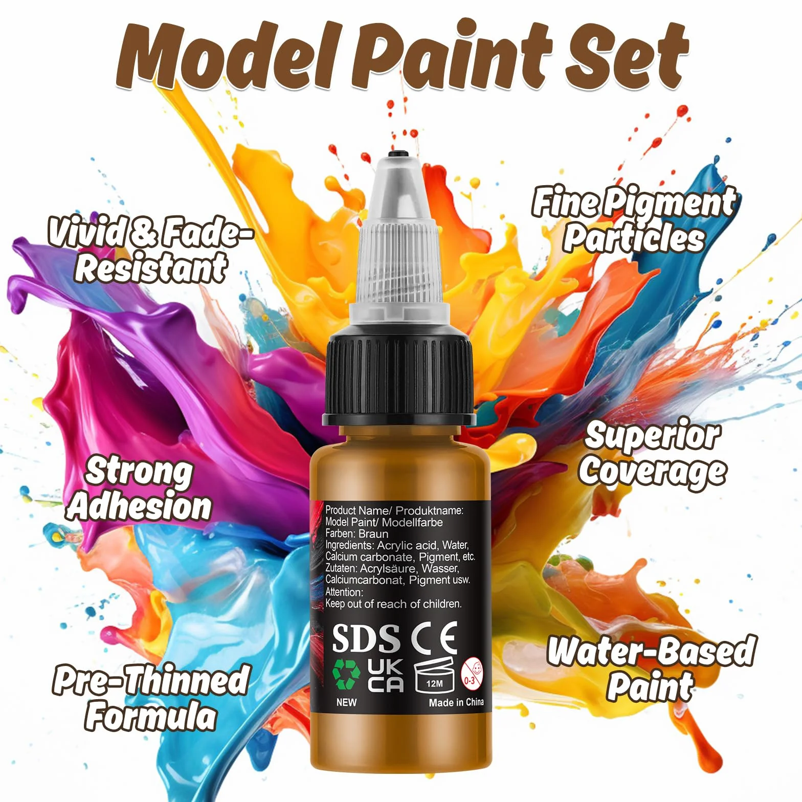 Kit de Peinture pour Maquettes 20 Couleurs Acryliques avec 3 Pinceaux pour Aérographe Wargames Miniatures