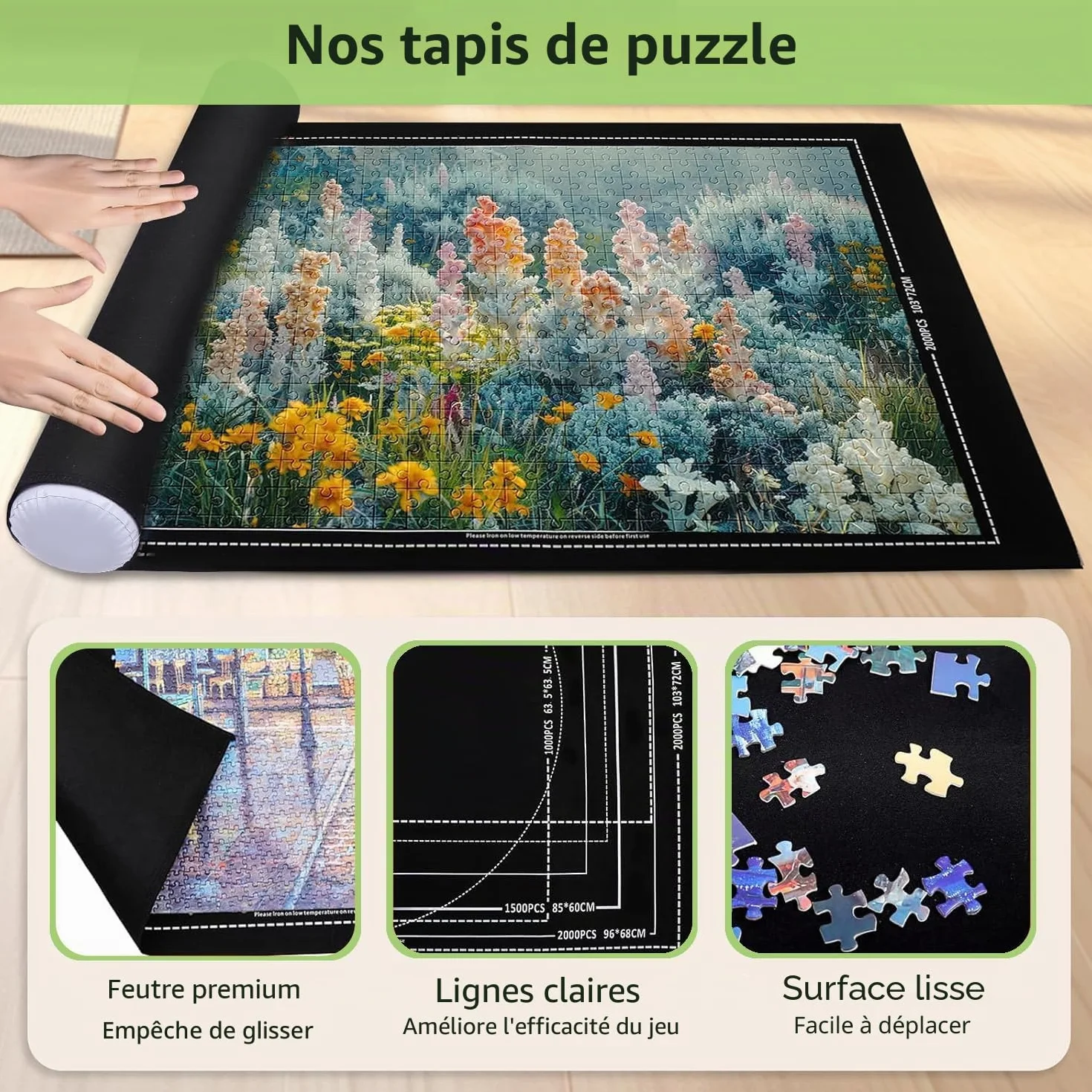 Tapis Puzzle 3000 Pièces Rouleau Feutre Pliable Portable avec 4 Trieur pour Adultes et Enfants