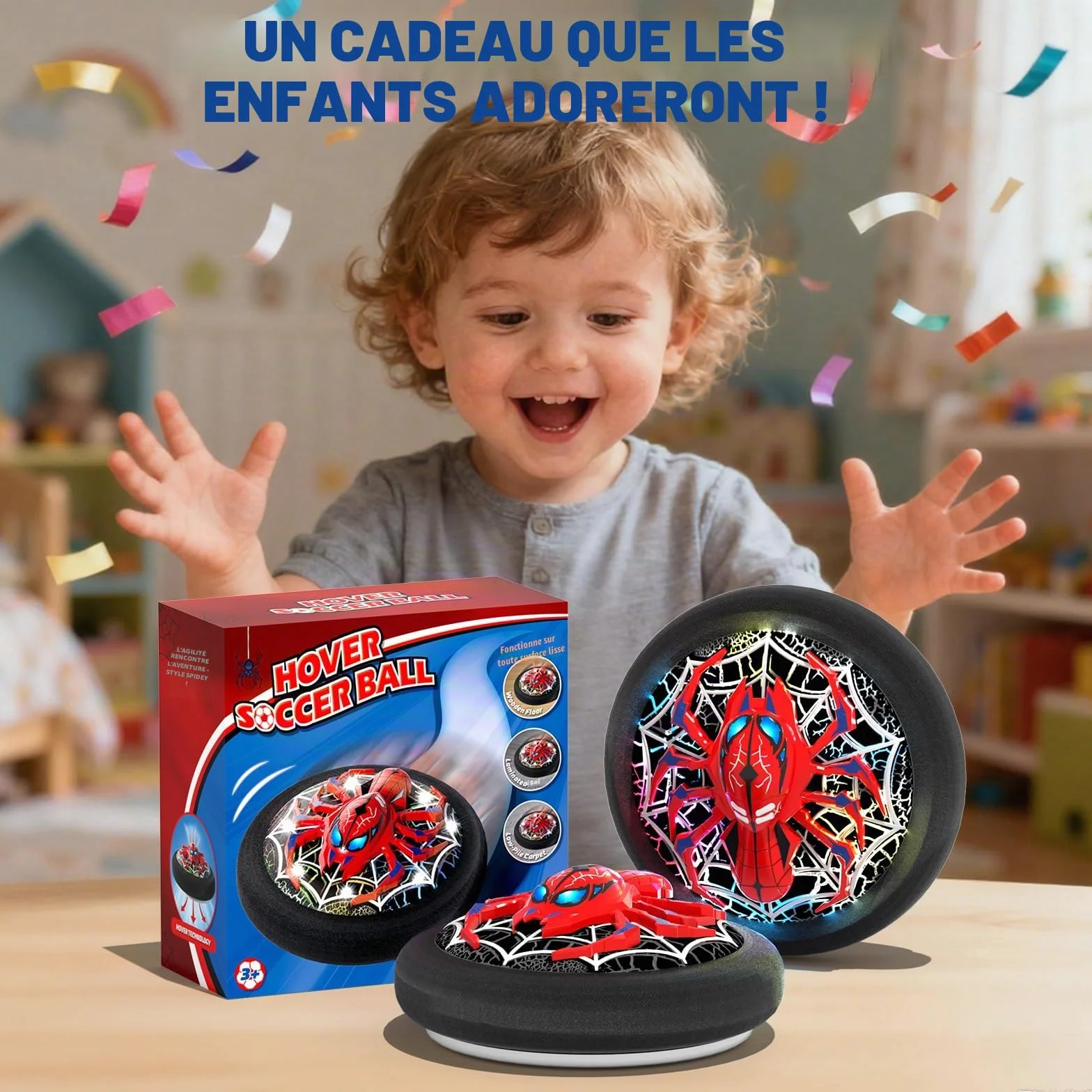 Spider Ballon de Football Flottant LED Rechargeable avec Propulsion Aérienne pour Enfants 3-8 Ans