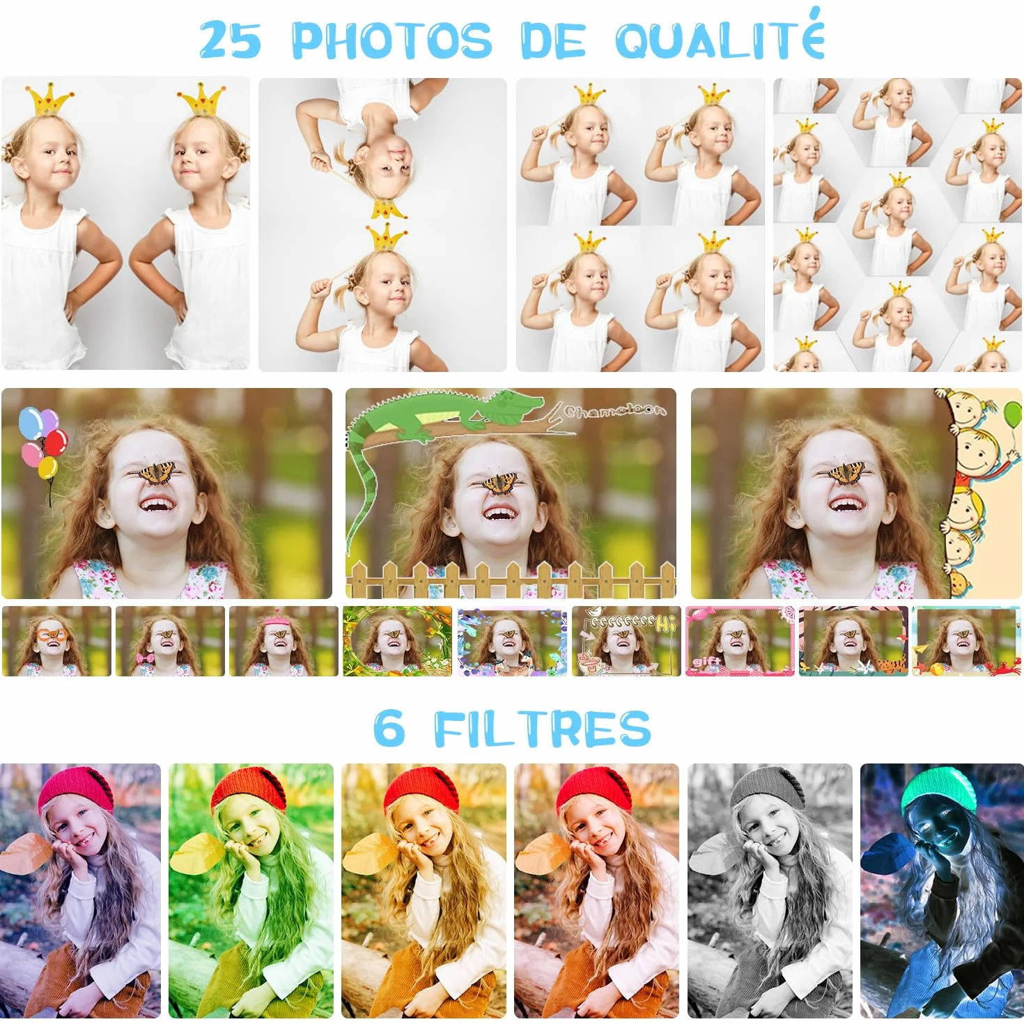ARNSSIEN Appareil Photo Enfant Écran 2,4" Objectif Pivotant 180° Numérique 3-12 Ans Cadeau Anniversaire