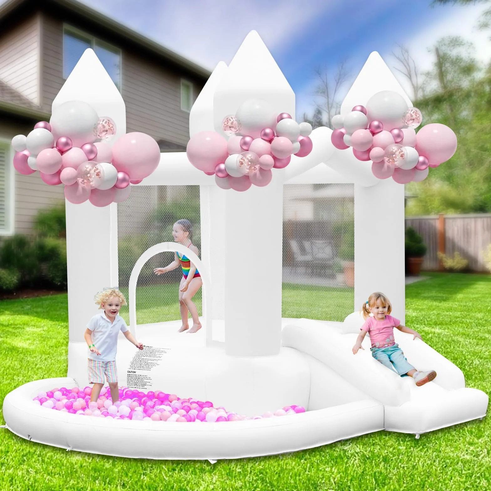 Château Gonflable avec Toboggan et Piscine à Balles pour Enfants 3-10 Ans 140KG